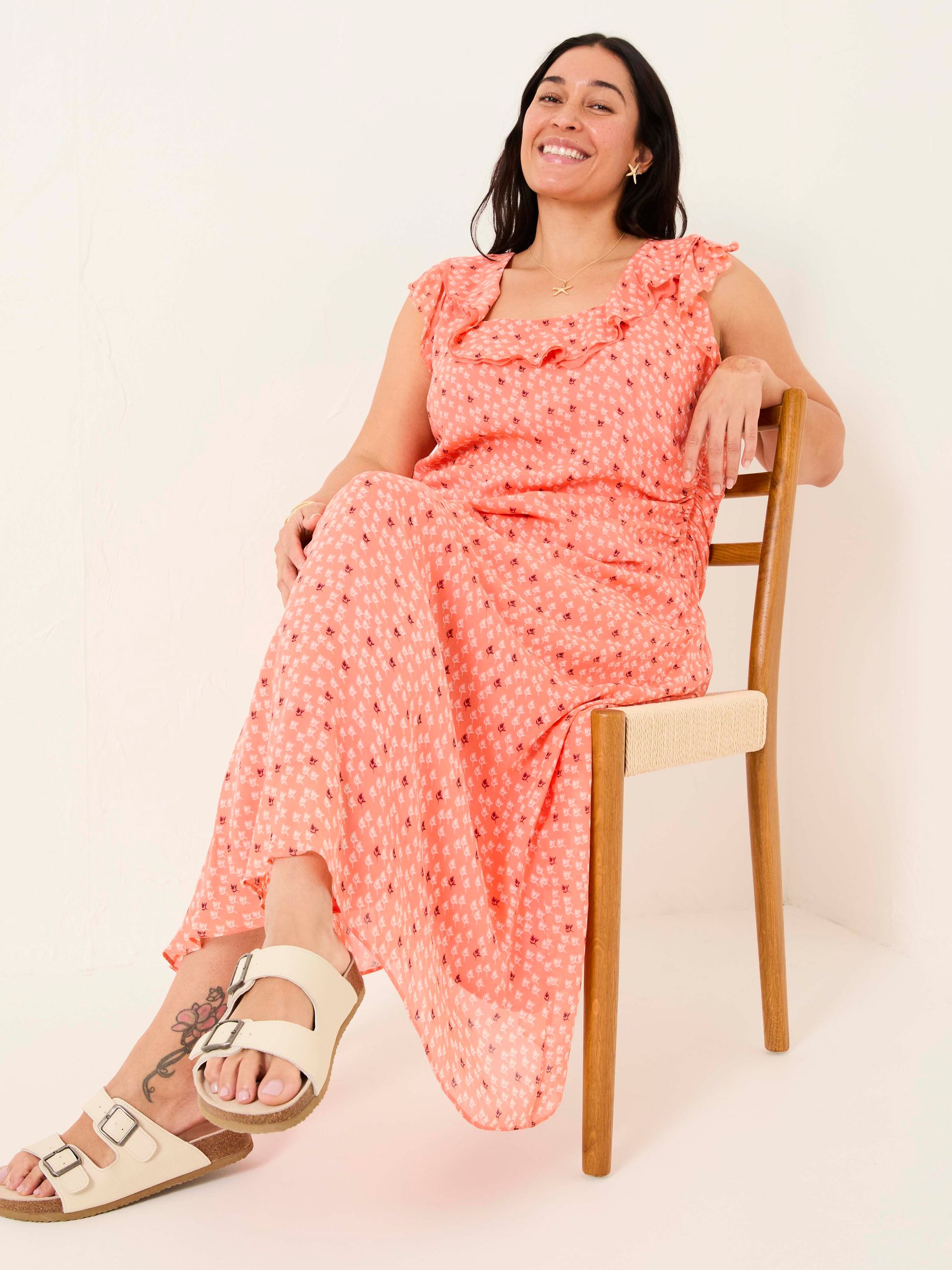 Sloane Coral Pink Scoop Neck Printed Dress - Image 4 of 14
