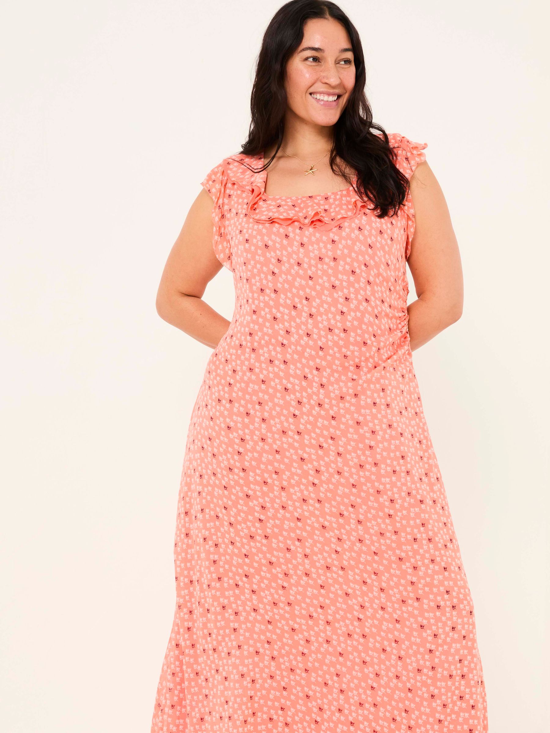 Sloane Coral Pink Scoop Neck Printed Dress - Image 5 of 14