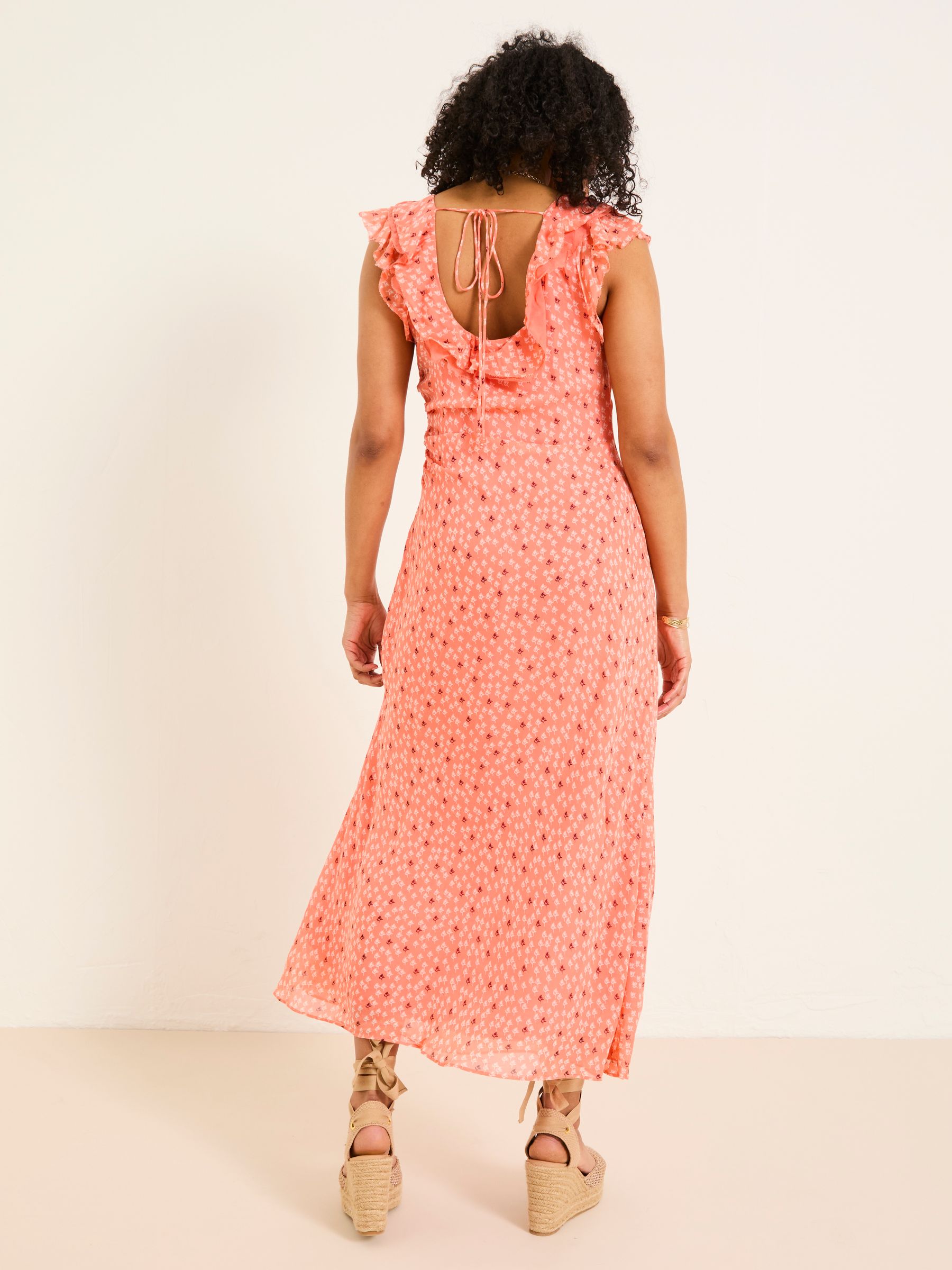 Sloane Coral Pink Scoop Neck Printed Dress - Image 9 of 14