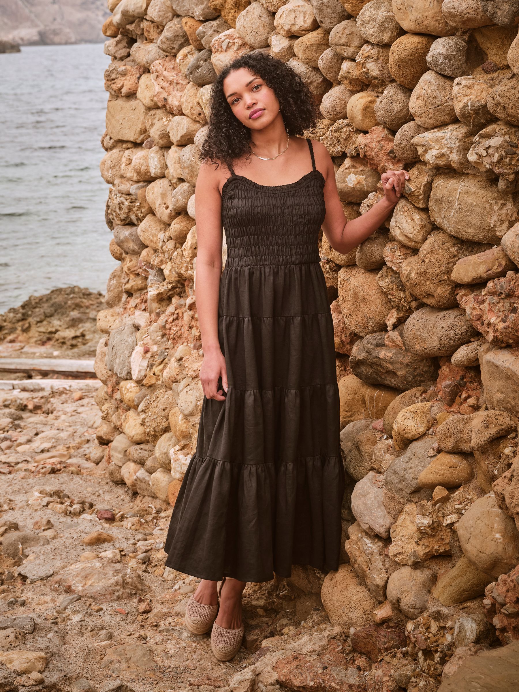 Adeline Black Tiered Strappy Dress - Image 1 of 8