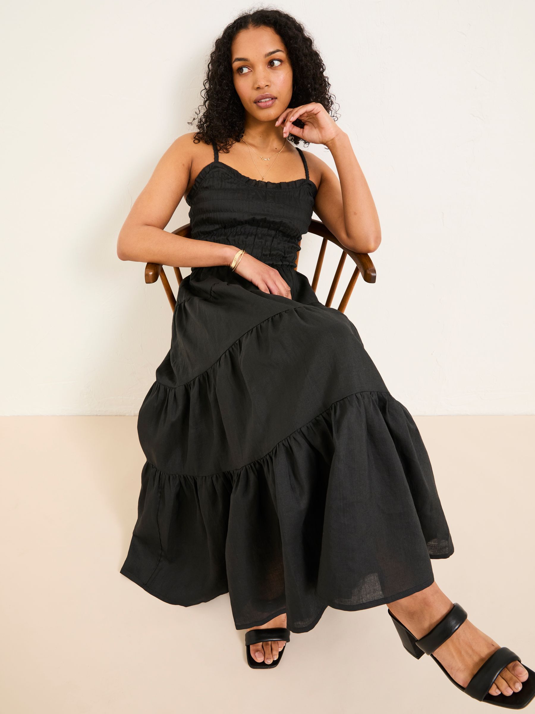 Adeline Black Tiered Strappy Dress - Image 4 of 8