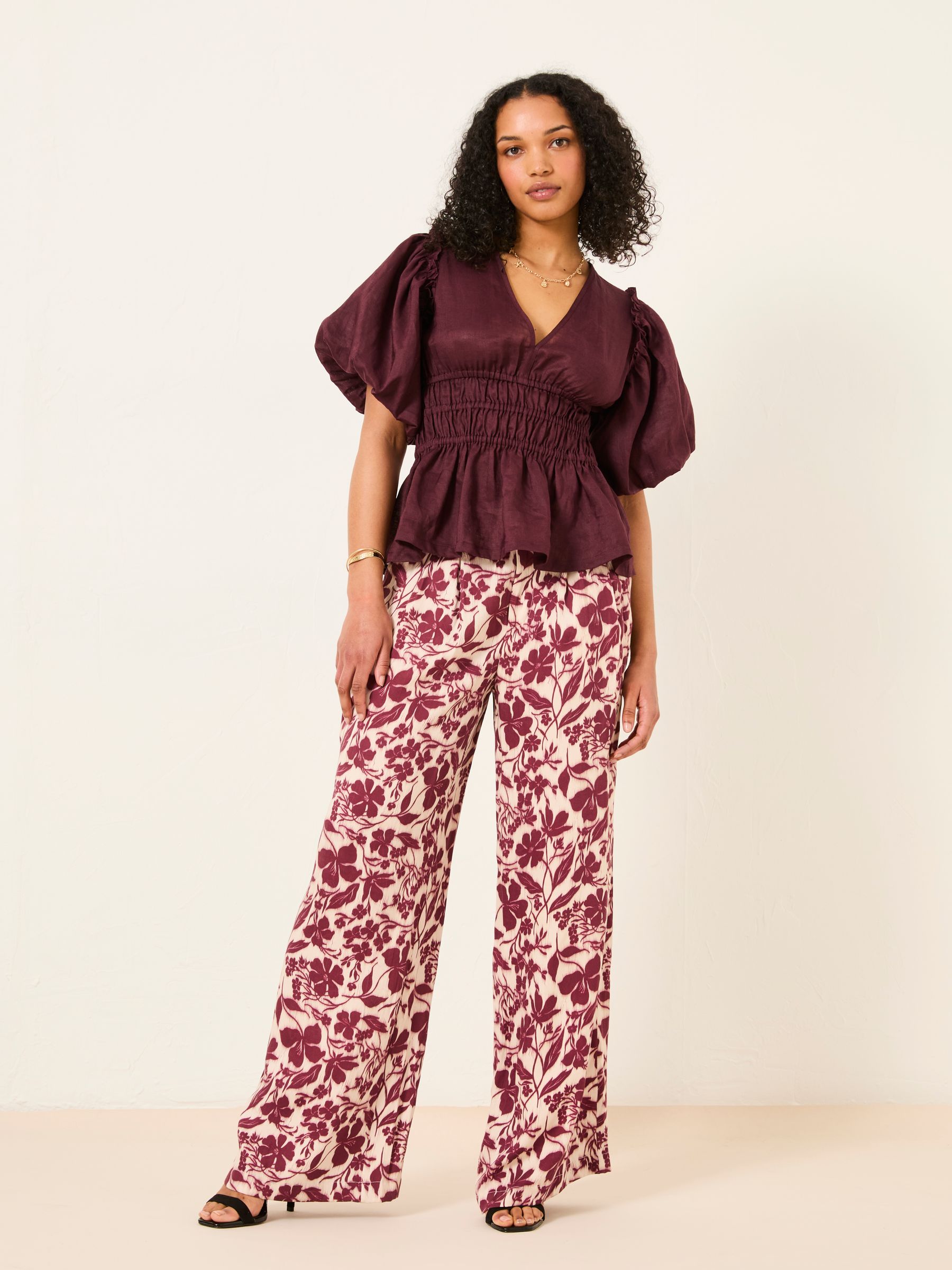 Arabella Claret Puff Sleeve Top | FatFace USA