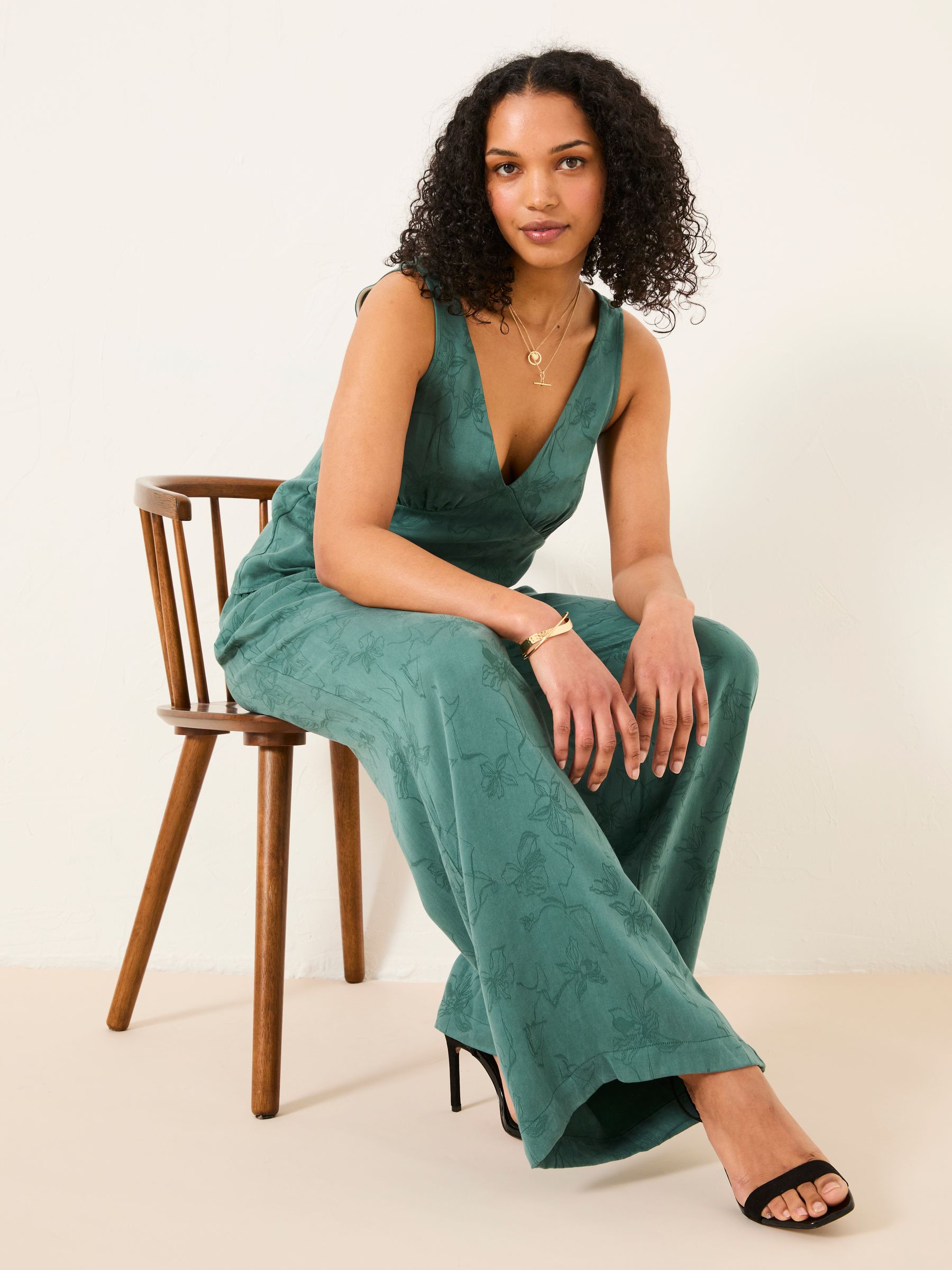 パンツ PESTO Pocket Pants Graff Kingston Jade Green Printed Satin Trousers | FatFace USA