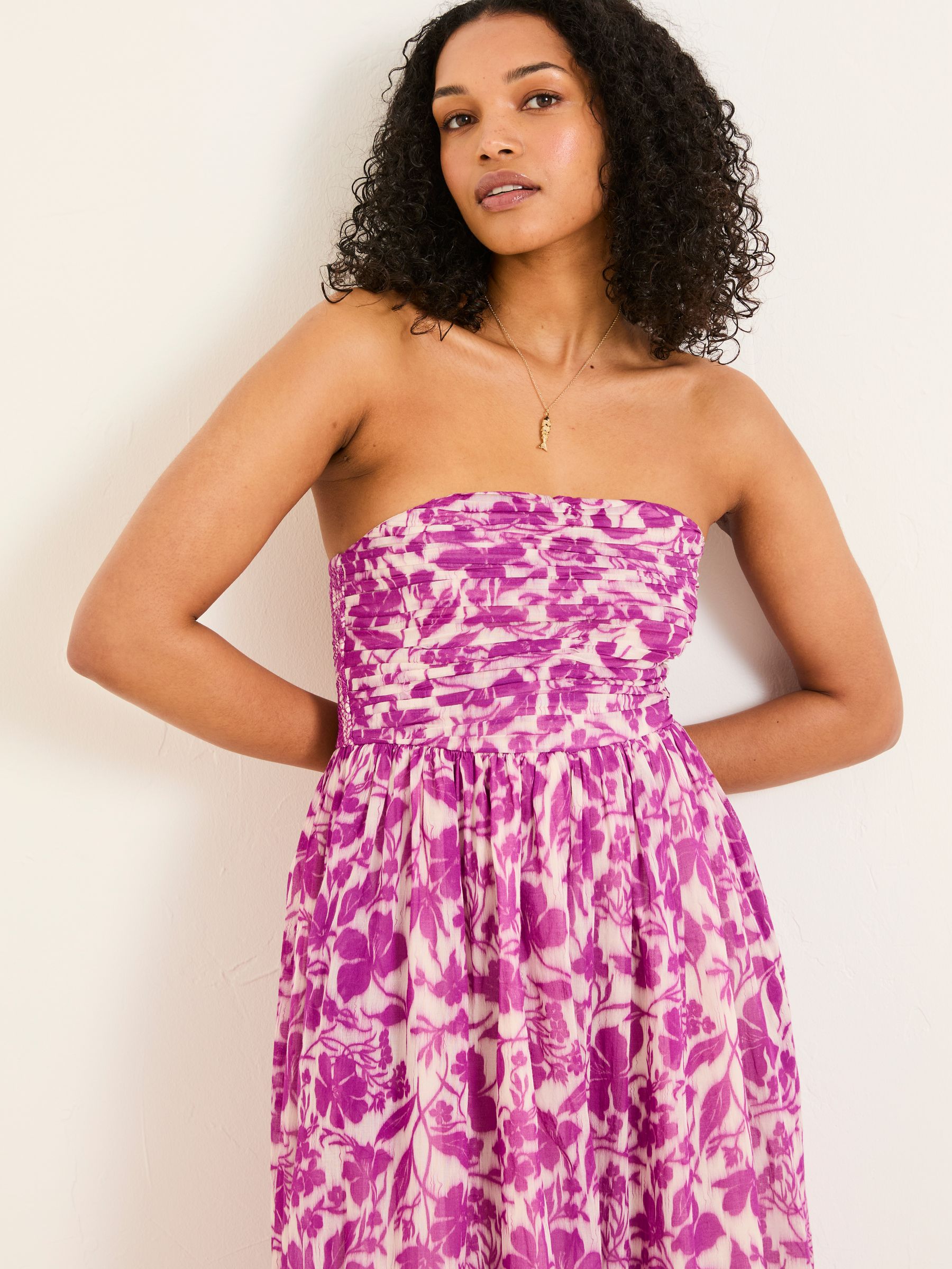 Flora Purple Strapless Printed Floral Dress - Image 3 of 8
