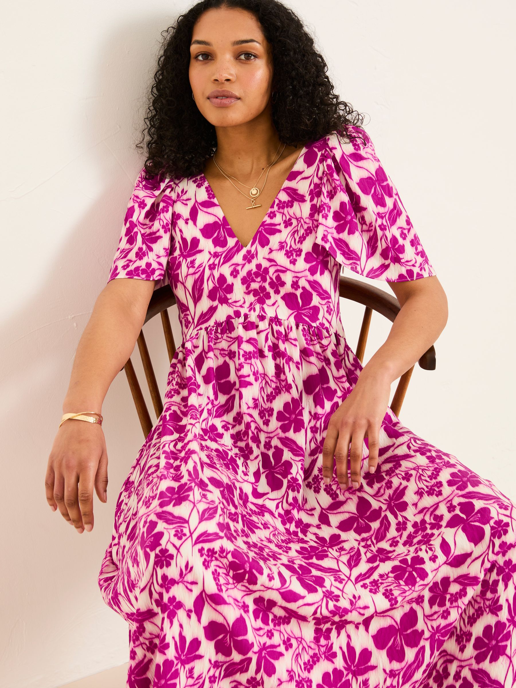 Fat Face - Purple - Marlowe Purple Gathered Sleeve Printed Maxi Dress Fat Face - Purple - Marlowe Purple Gathered Sleeve Printed Maxi Dress