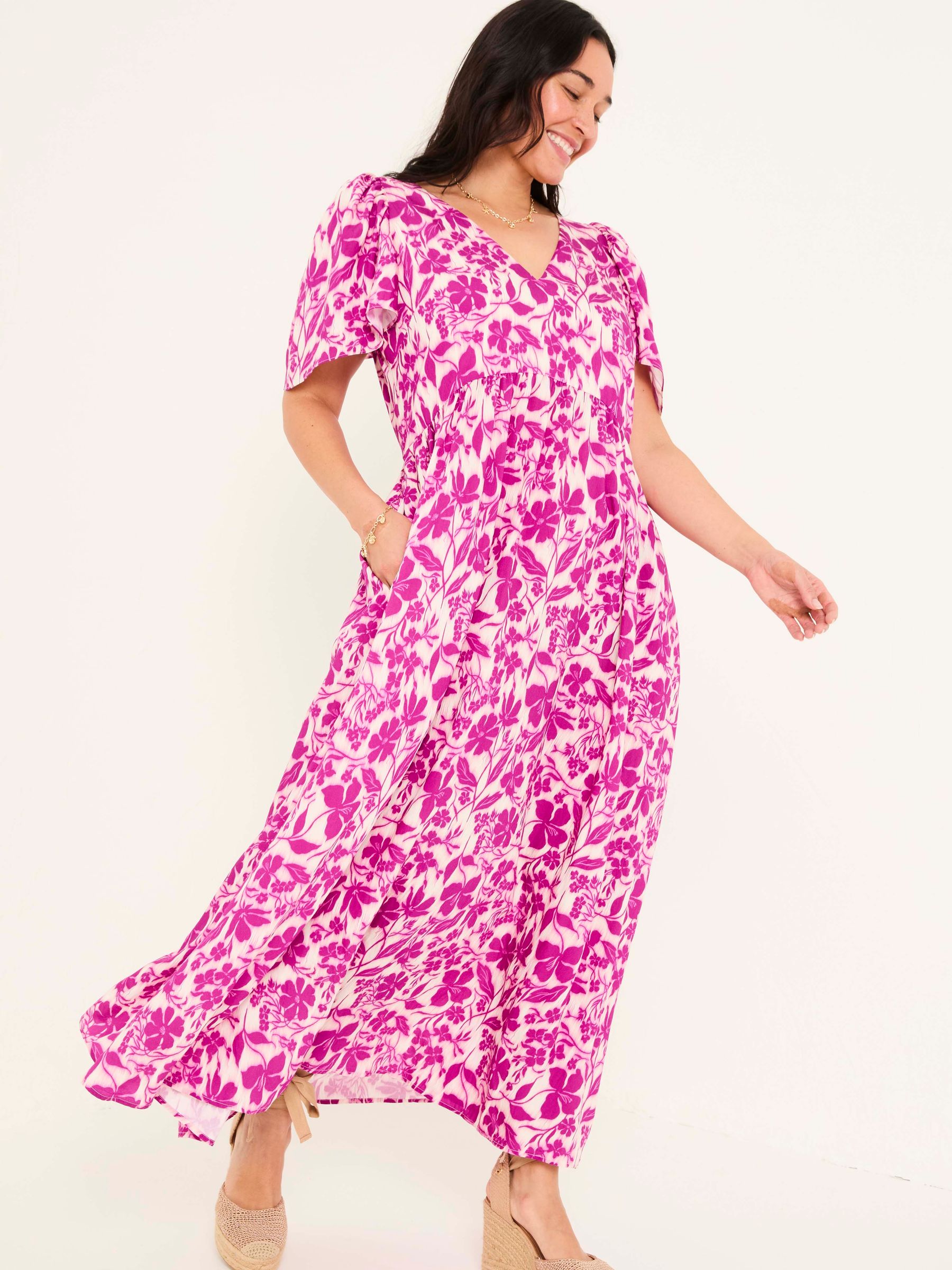 Marlowe Purple Gathered Sleeve Printed Dress - Image 8 of 14