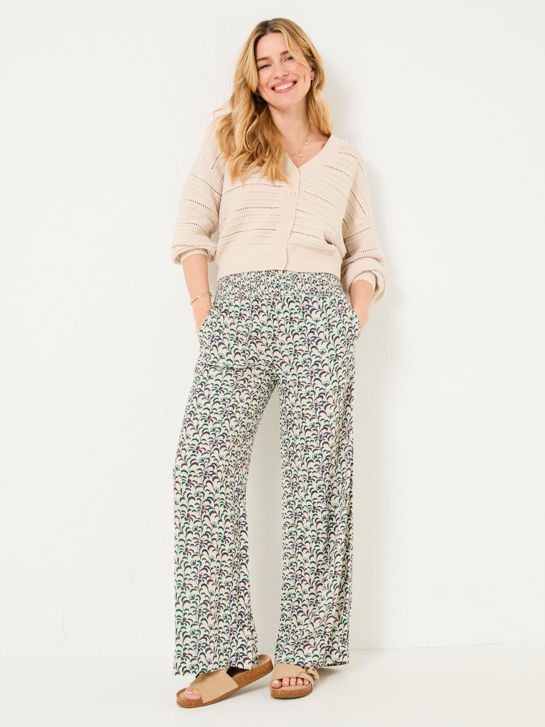 Multi Vine Floral Shirred Palazzo Trousers - Image 3 of 5