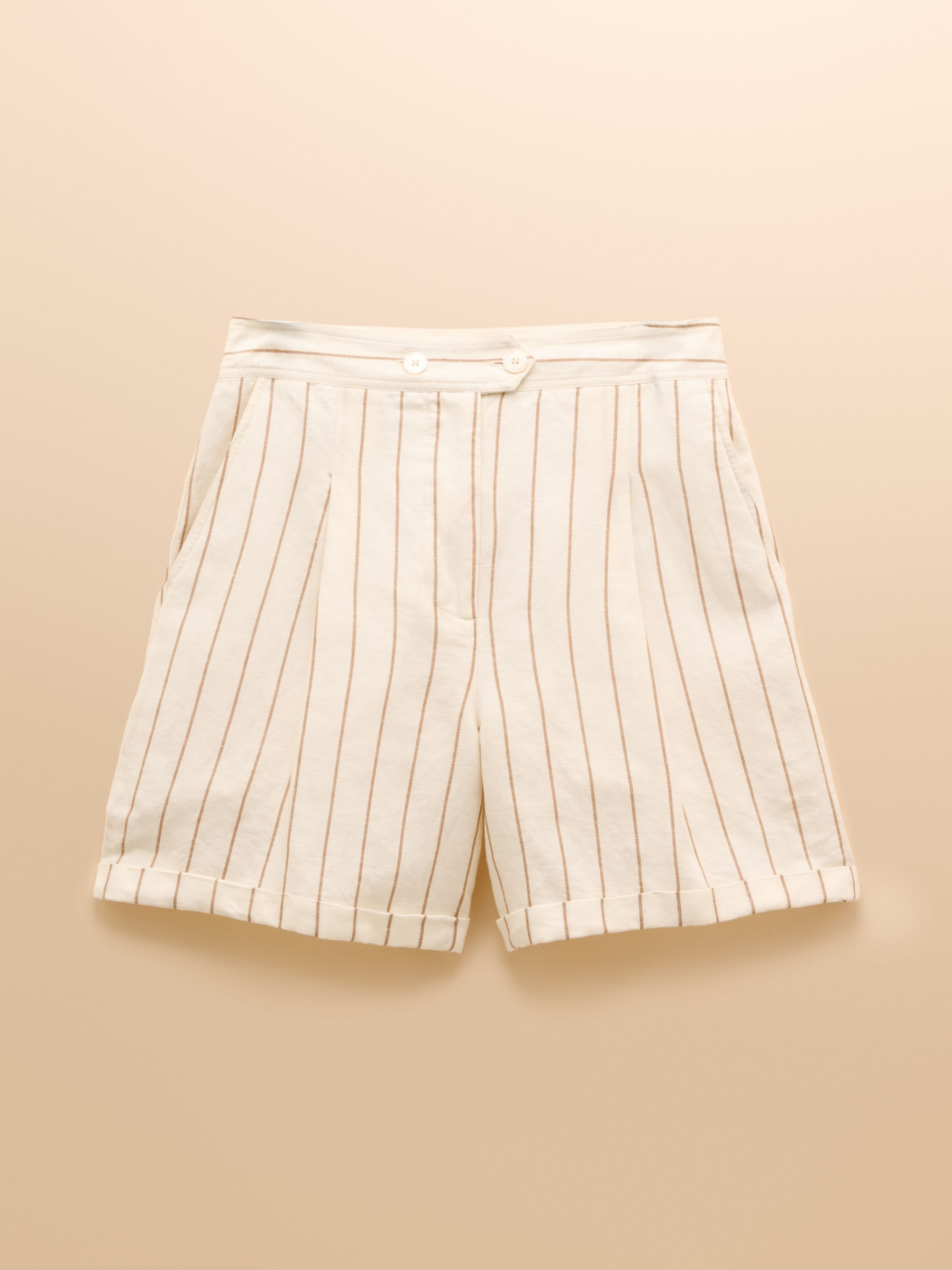 Cream Stripe Linen-Cotton Tailored Shorts - Image 8 of 8