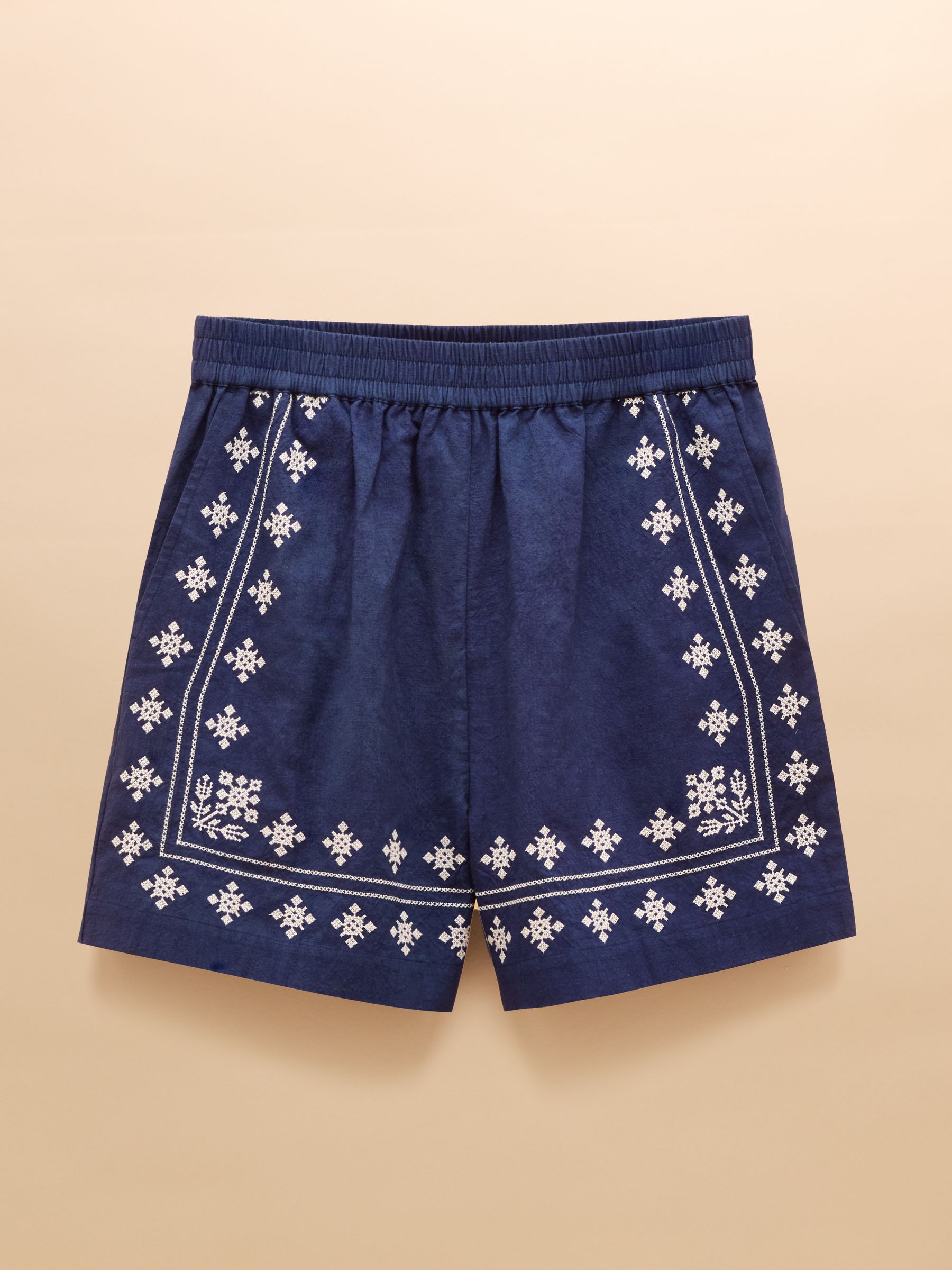 Emilie Navy Embroidered Pull On Shorts - Image 6 of 6