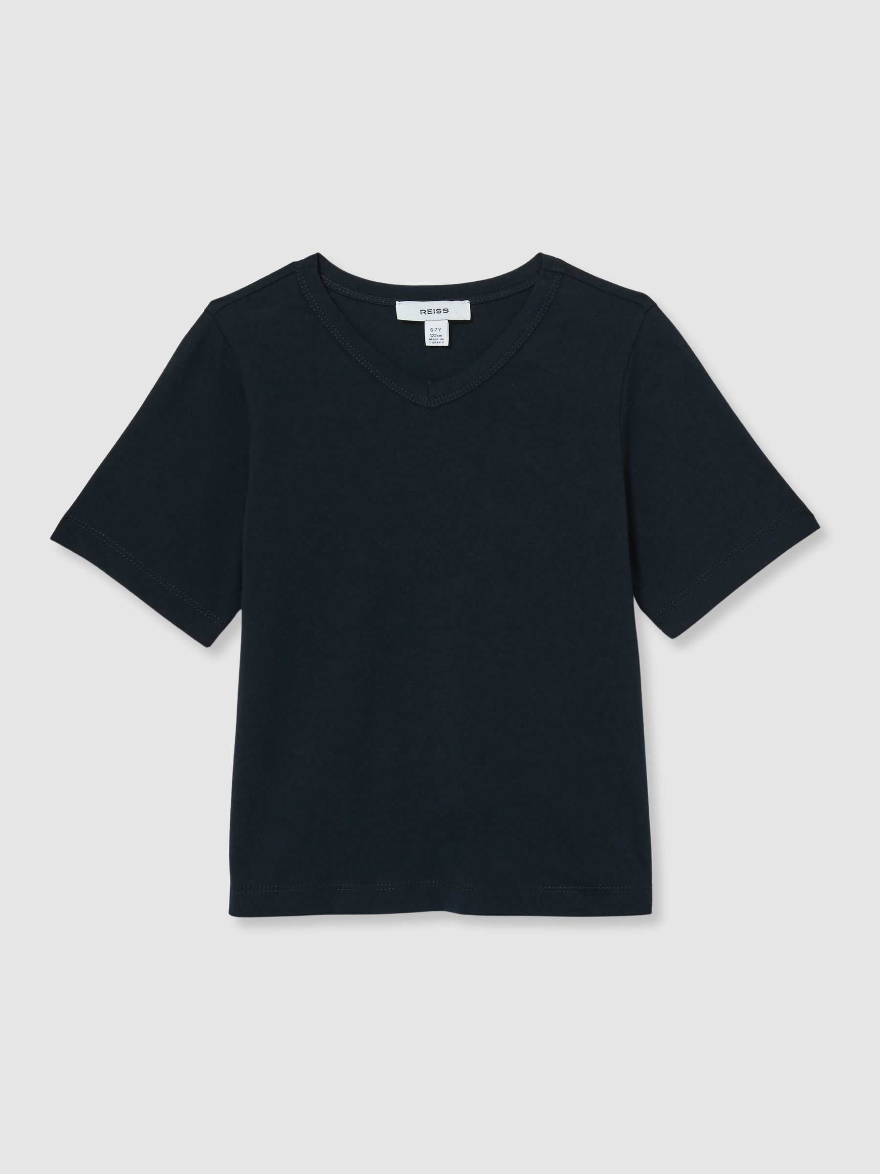 9-13 yrs Cotton-Blend V-Neck T-Shirt in Navy - Image 2 of 4