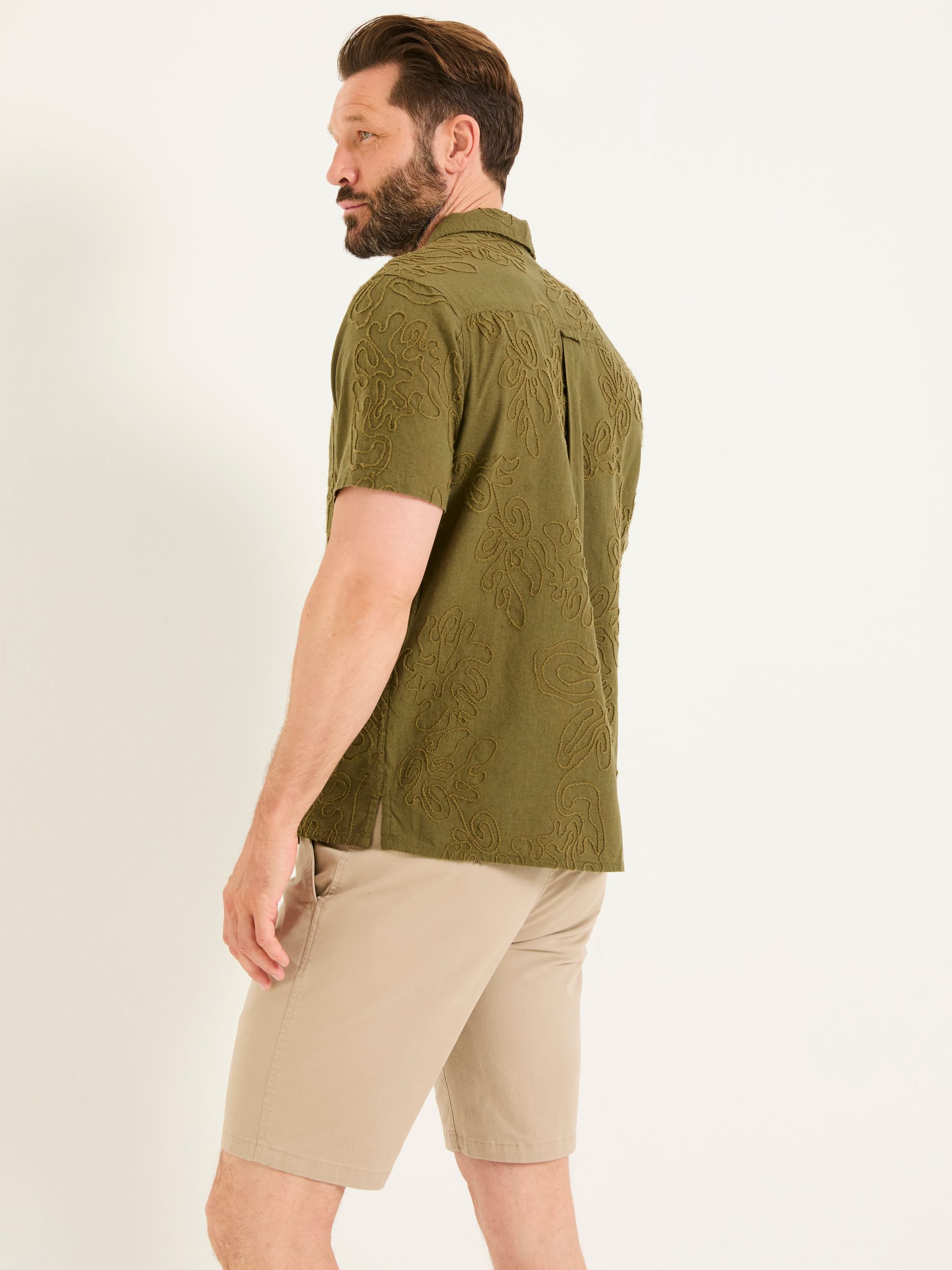 Khaki Green Short Sleeve Swirl Embroidered Shirt - Image 3 of 7