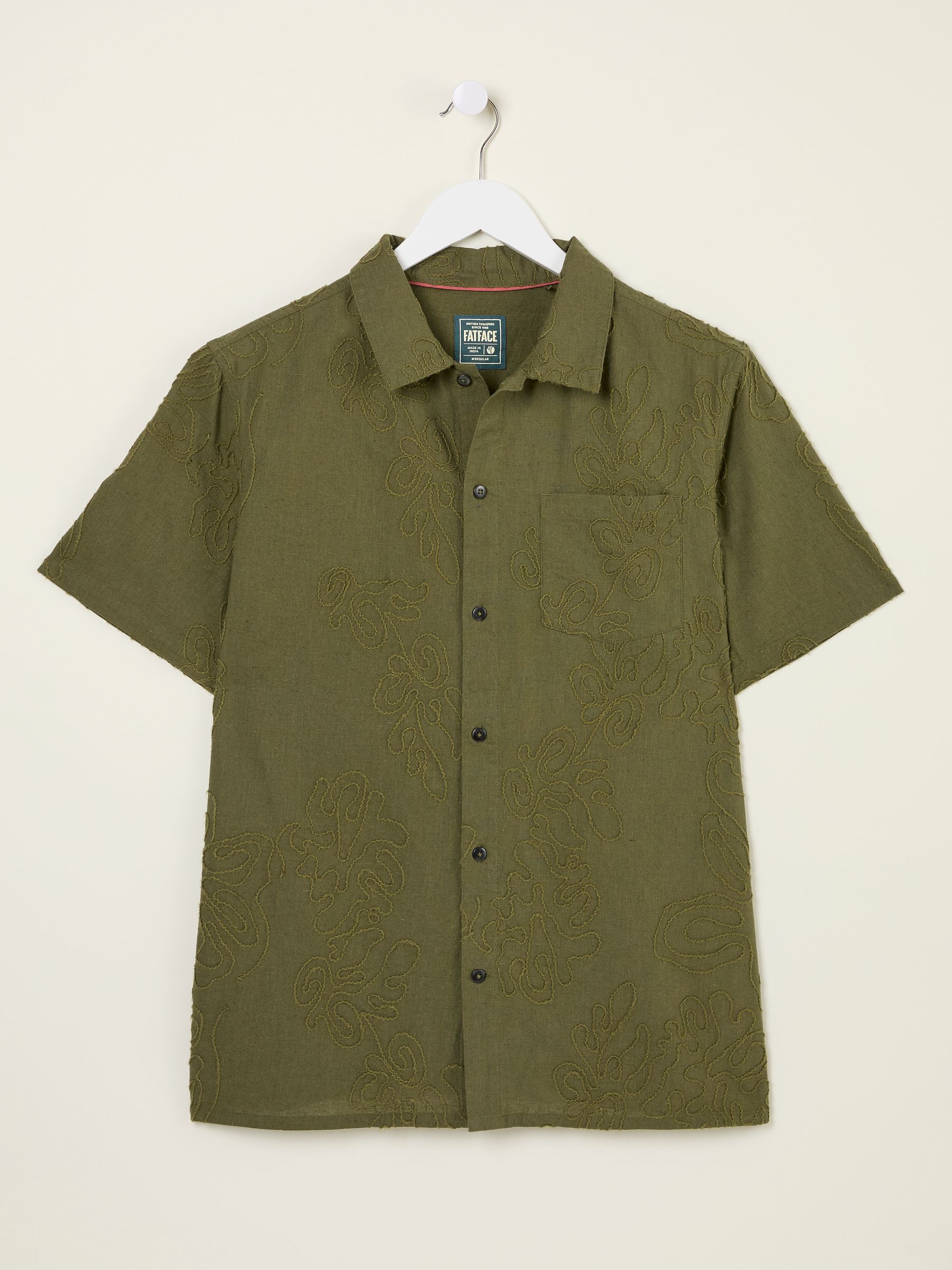 Khaki Green Short Sleeve Swirl Embroidered Shirt - Image 6 of 7