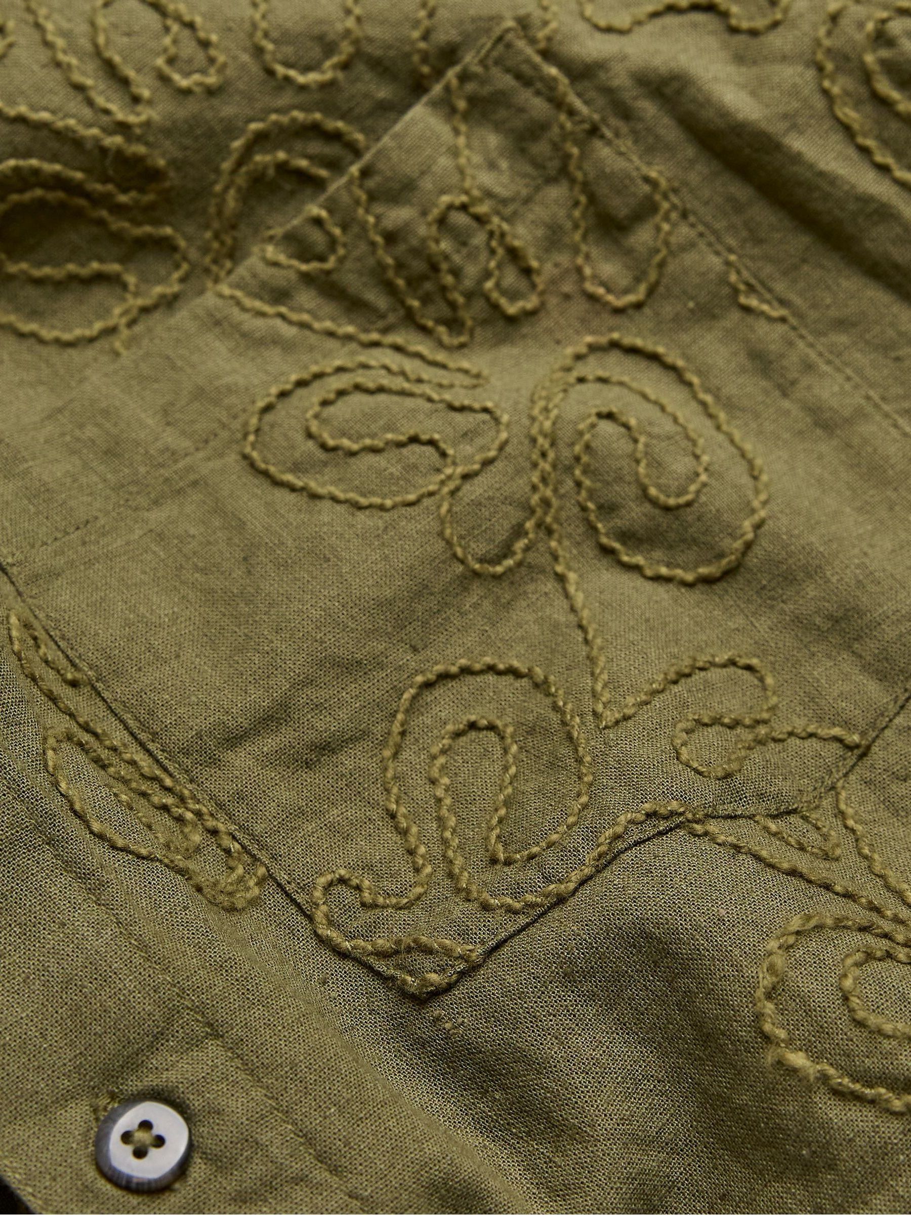 Khaki Green Short Sleeve Swirl Embroidered Shirt - Image 7 of 7