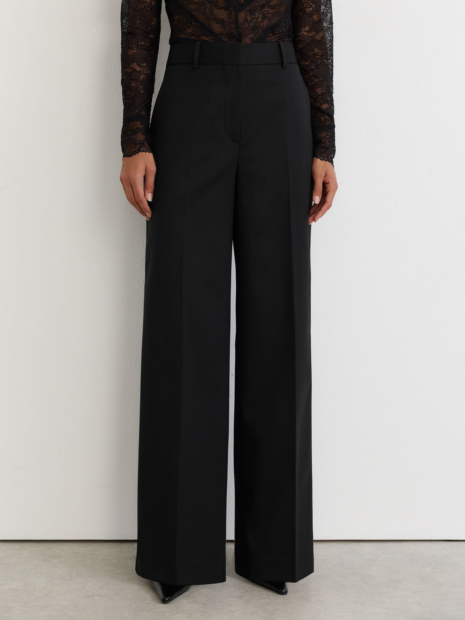 Petite Wool-Blend Wide-Leg Tuxedo Trousers in Black - Image 3 de 8