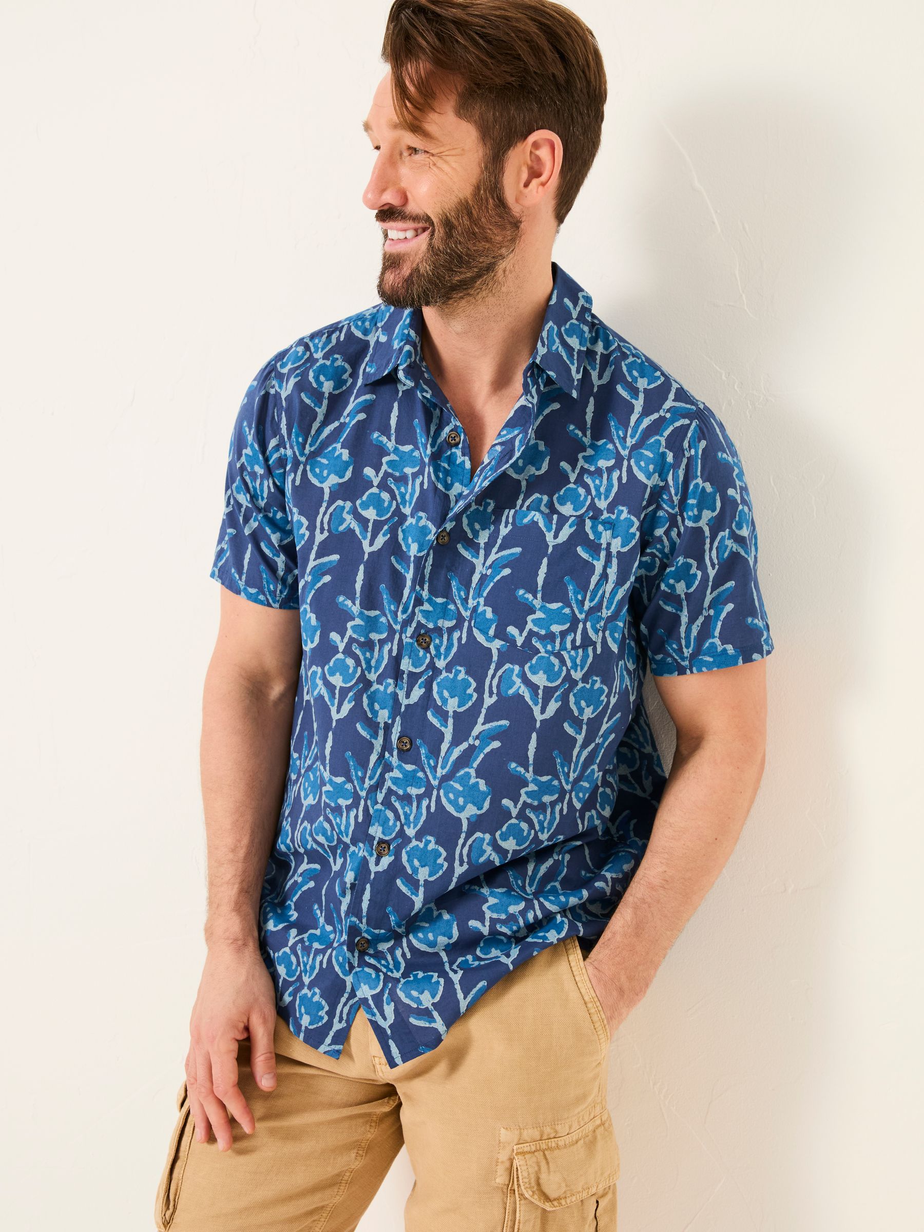Blue Short Sleeve Sprig Print 100% Cotton Shirt - Image 2 of 7