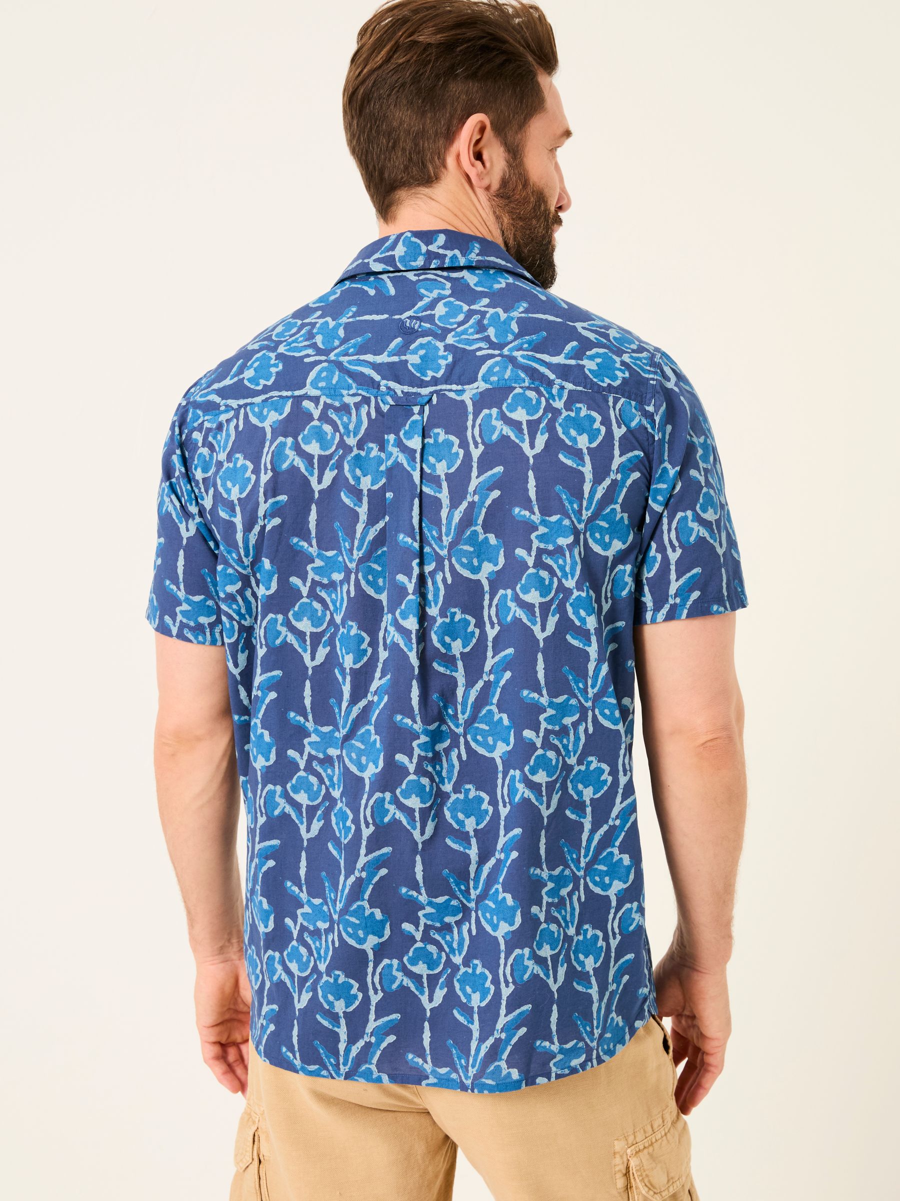 Blue Short Sleeve Sprig Print 100% Cotton Shirt - Image 3 of 7