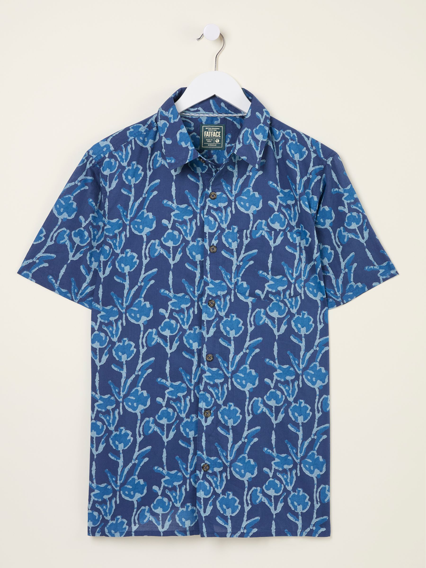 Blue Short Sleeve Sprig Print 100% Cotton Shirt - Image 6 of 7