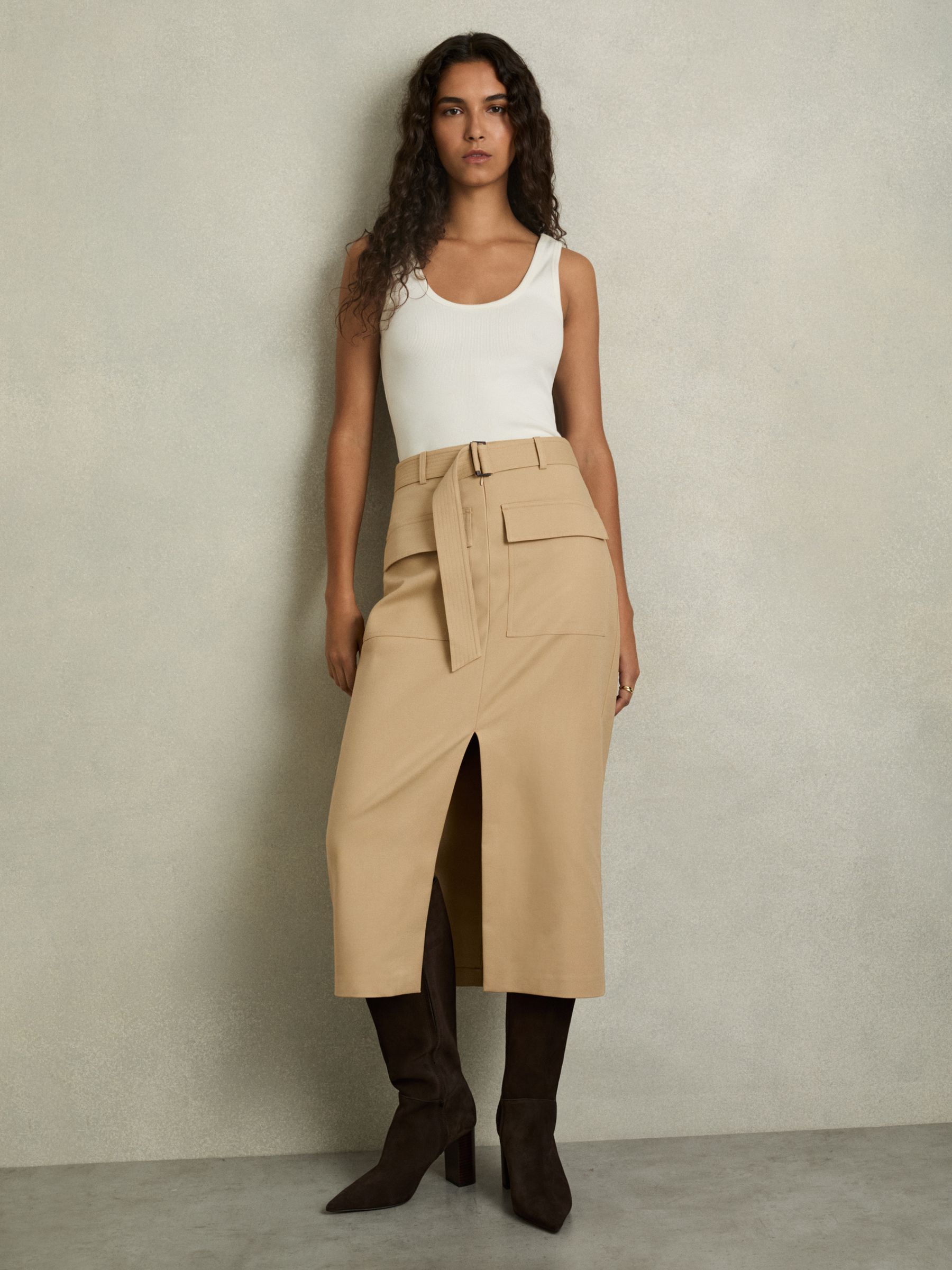 Cargo Pencil Skirt With Cotton in Camel - Image 1 of 6
