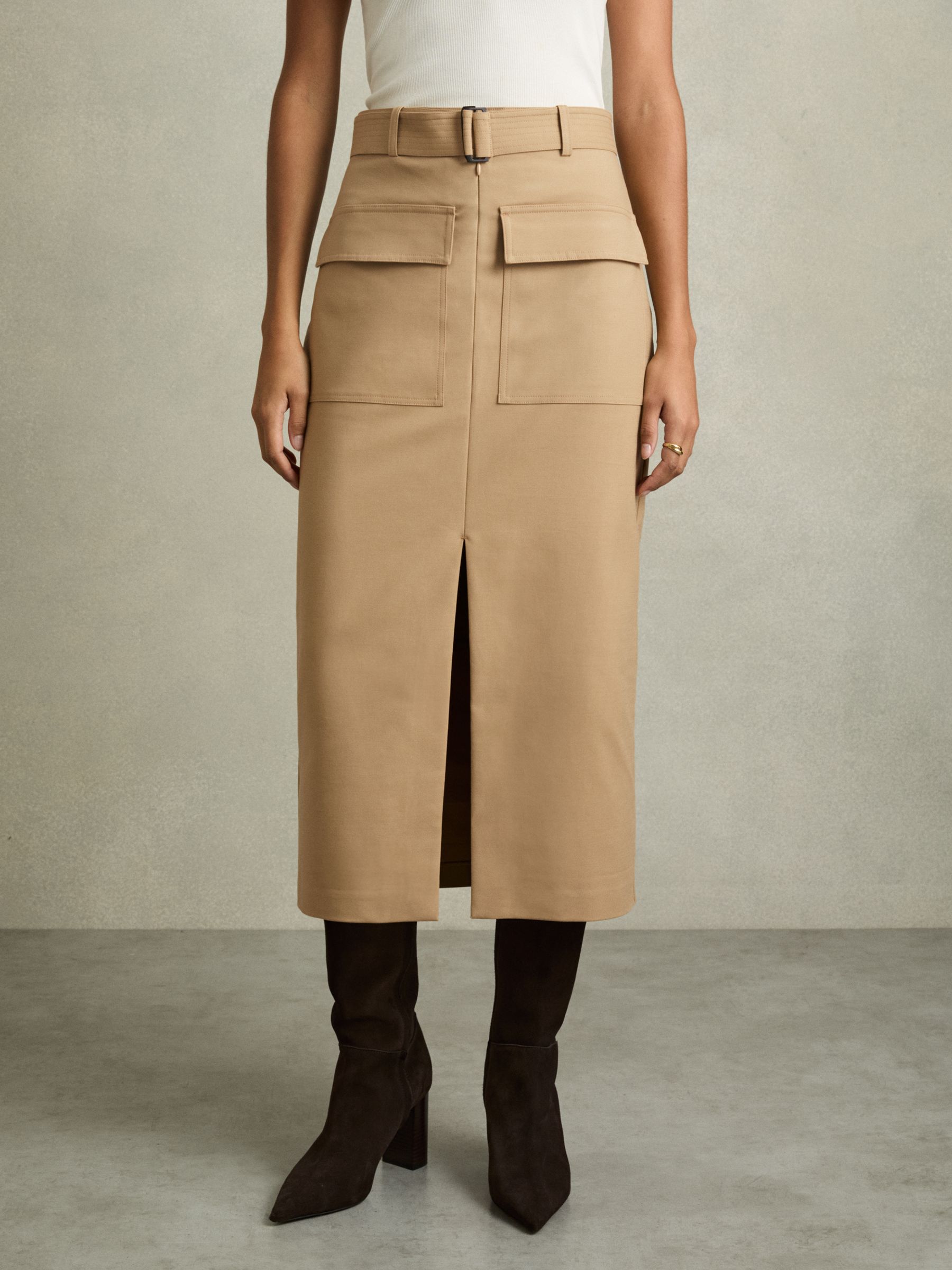 Cargo Pencil Skirt With Cotton in Camel - Image 3 of 6