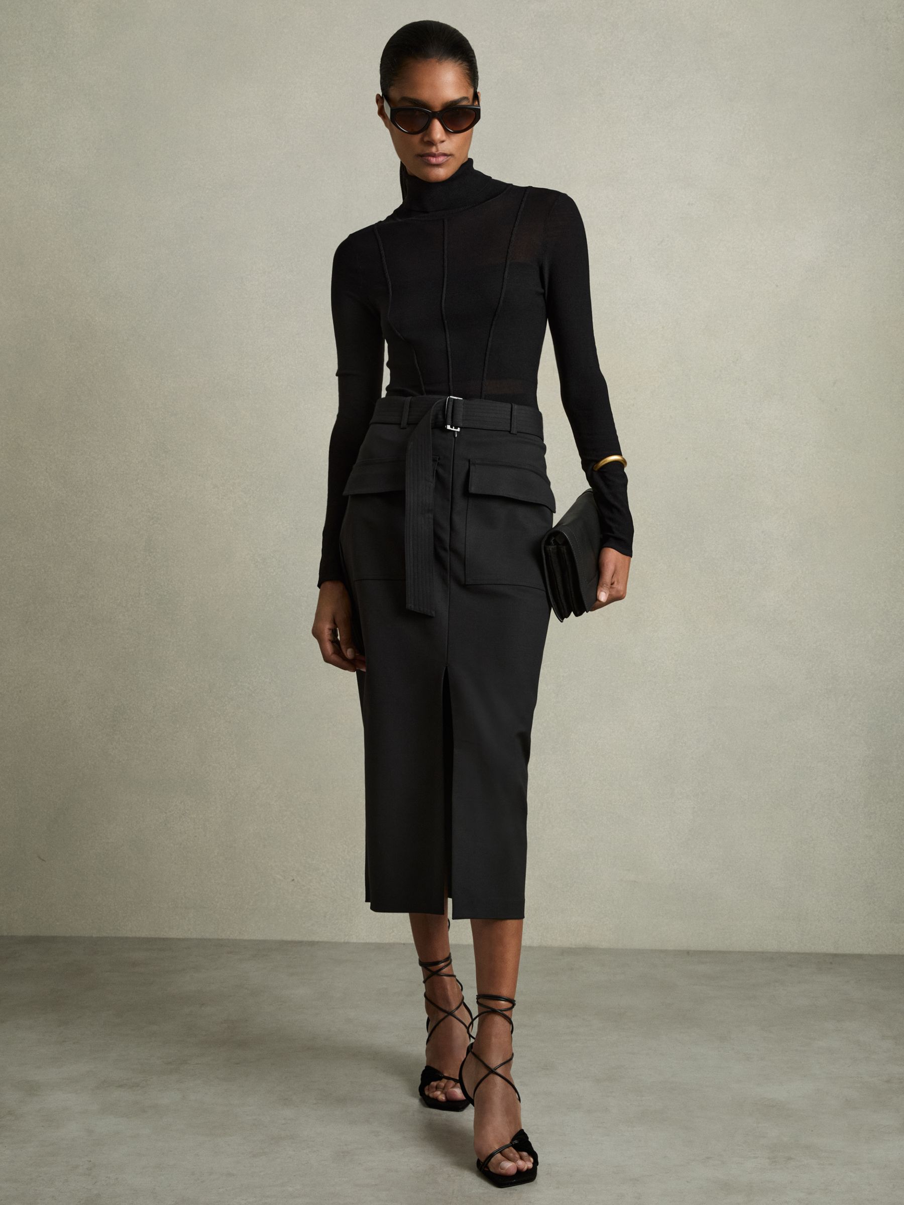 Cargo Pencil Skirt With Cotton in Black - Image 3 of 7