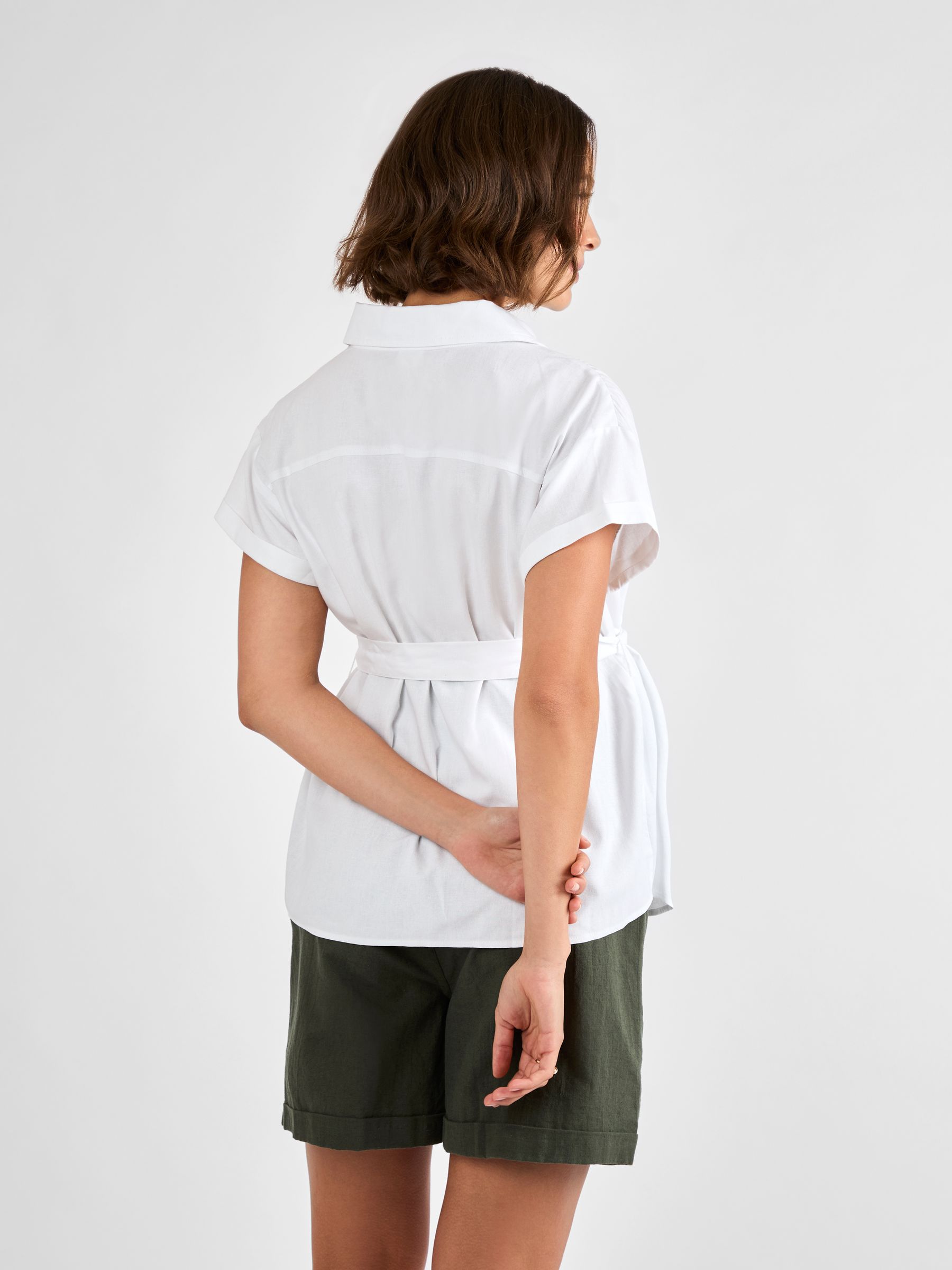 White Linen Blend Maternity Shirt - Image 2 of 4