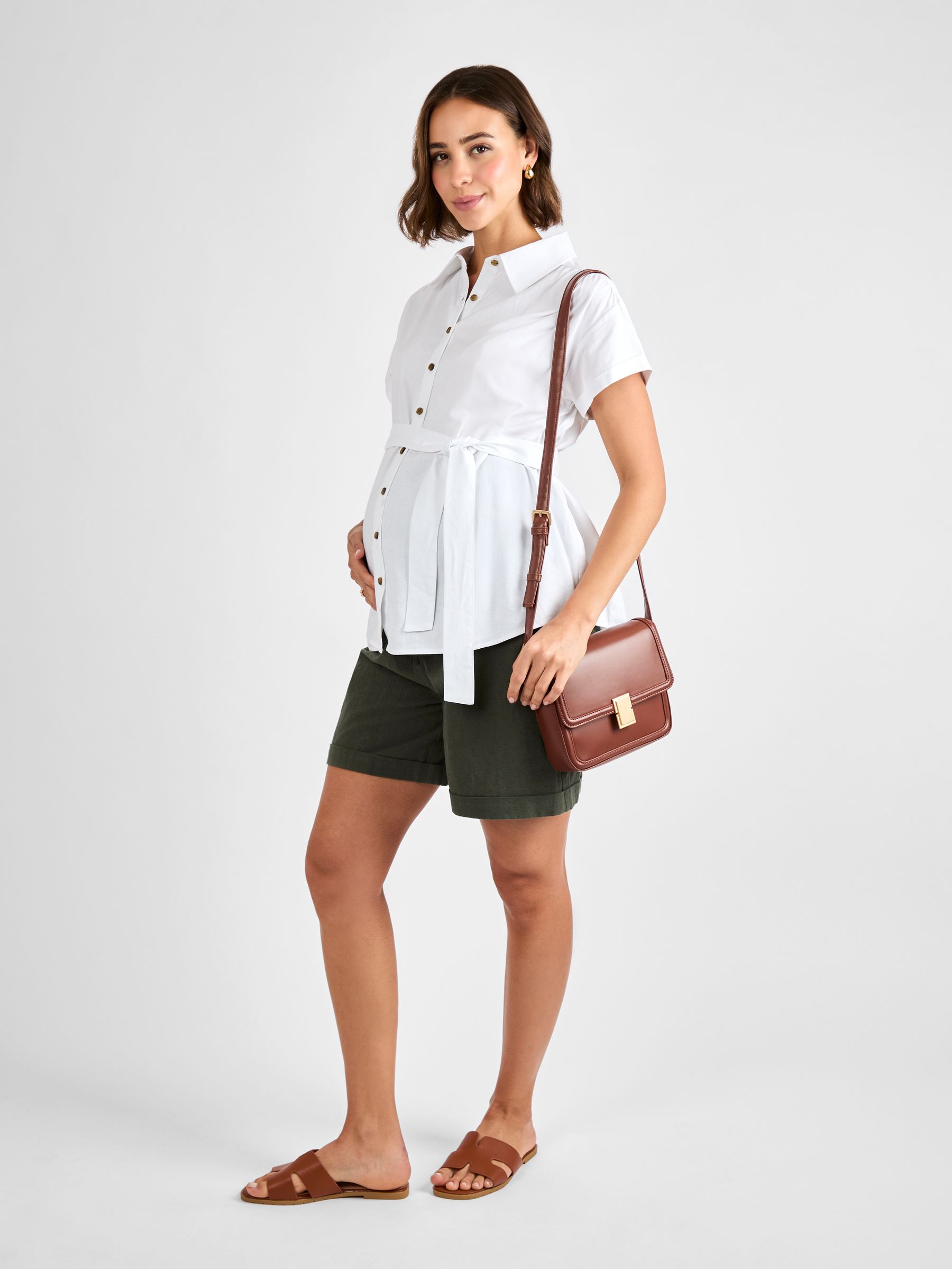 White Linen Blend Maternity Shirt - Image 3 of 4