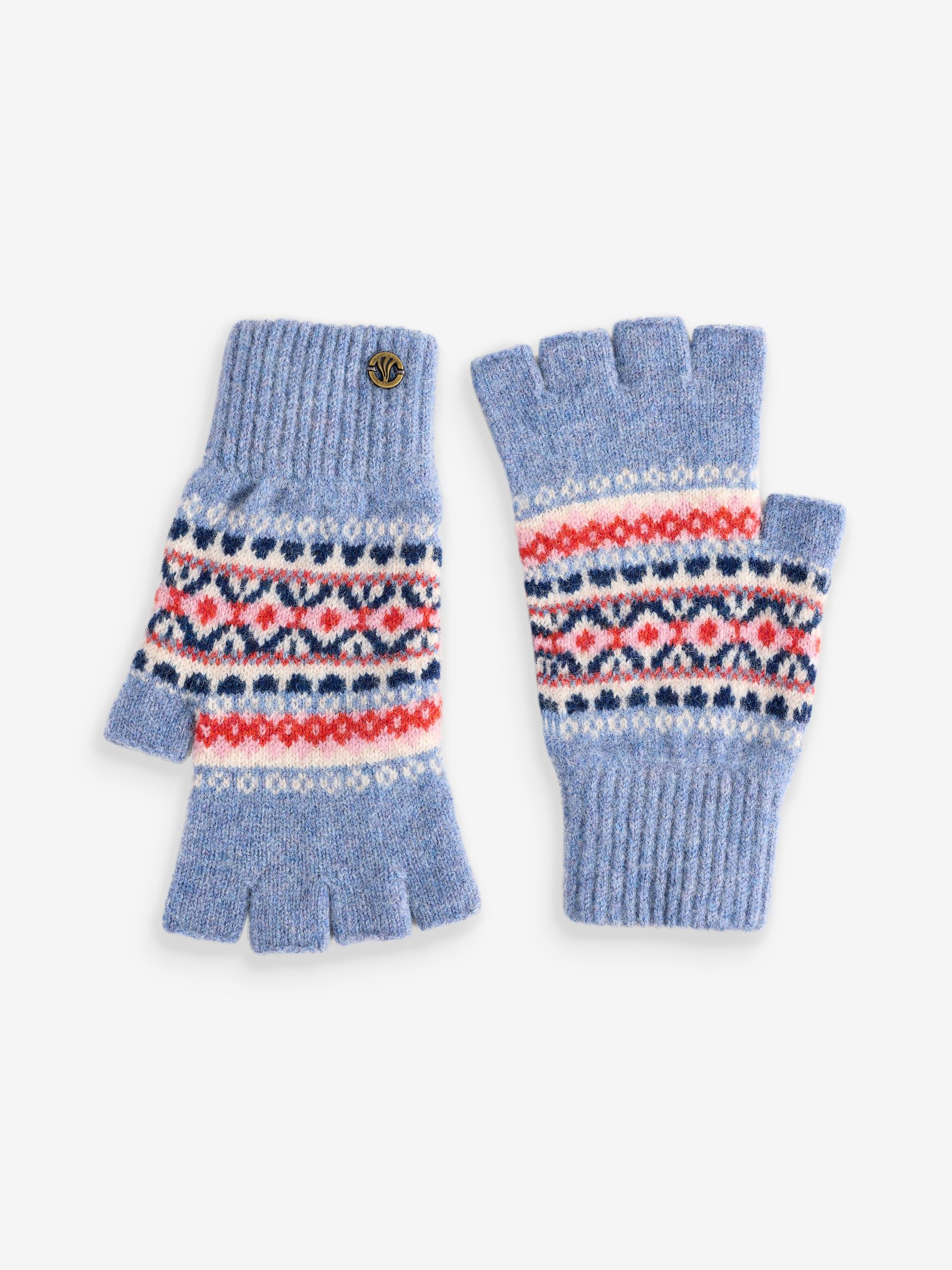 Blue Lambswool Fairisle Fingerless Gloves - Image 1 of 1