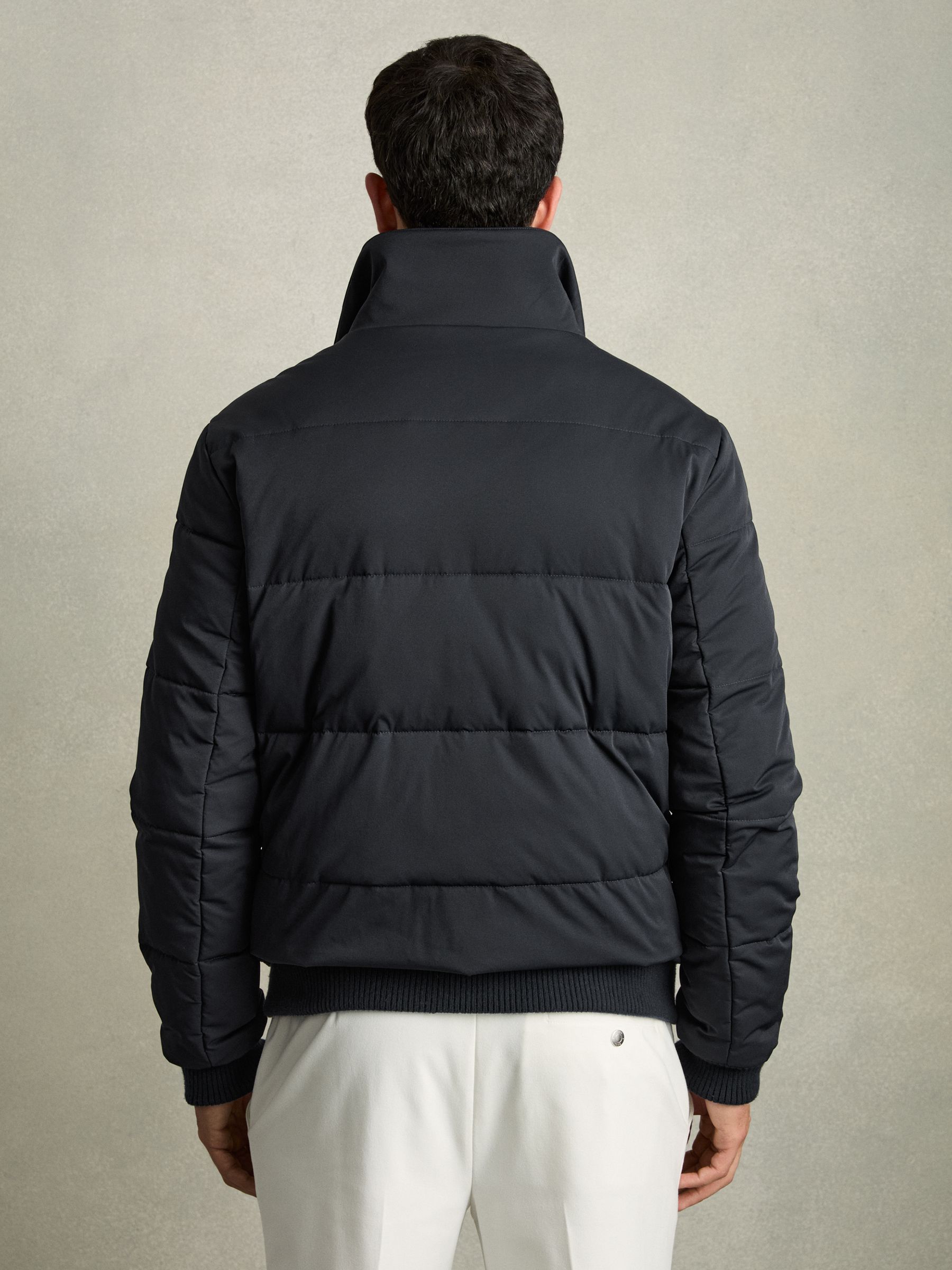 Faux-Fur Collar Puffer Jacket in Navy/ White Borg - Image 5 of 7