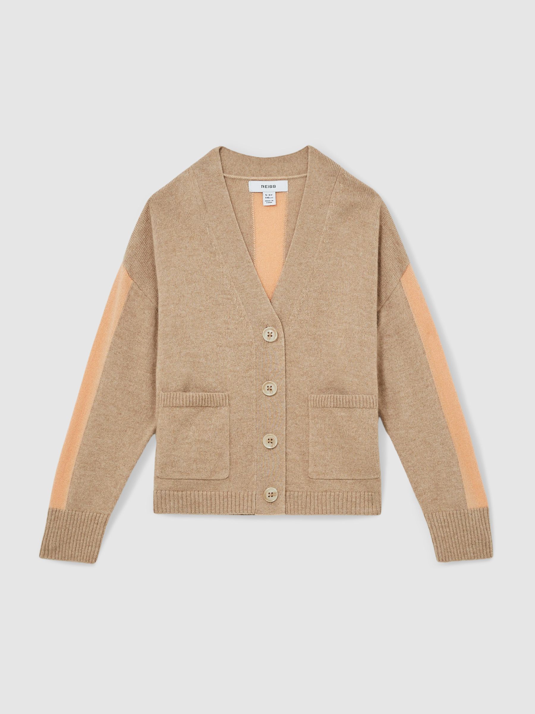 Wool-Blend Stripe-Detail Cardigan With Cashmere in Camel - Image 2 of 4