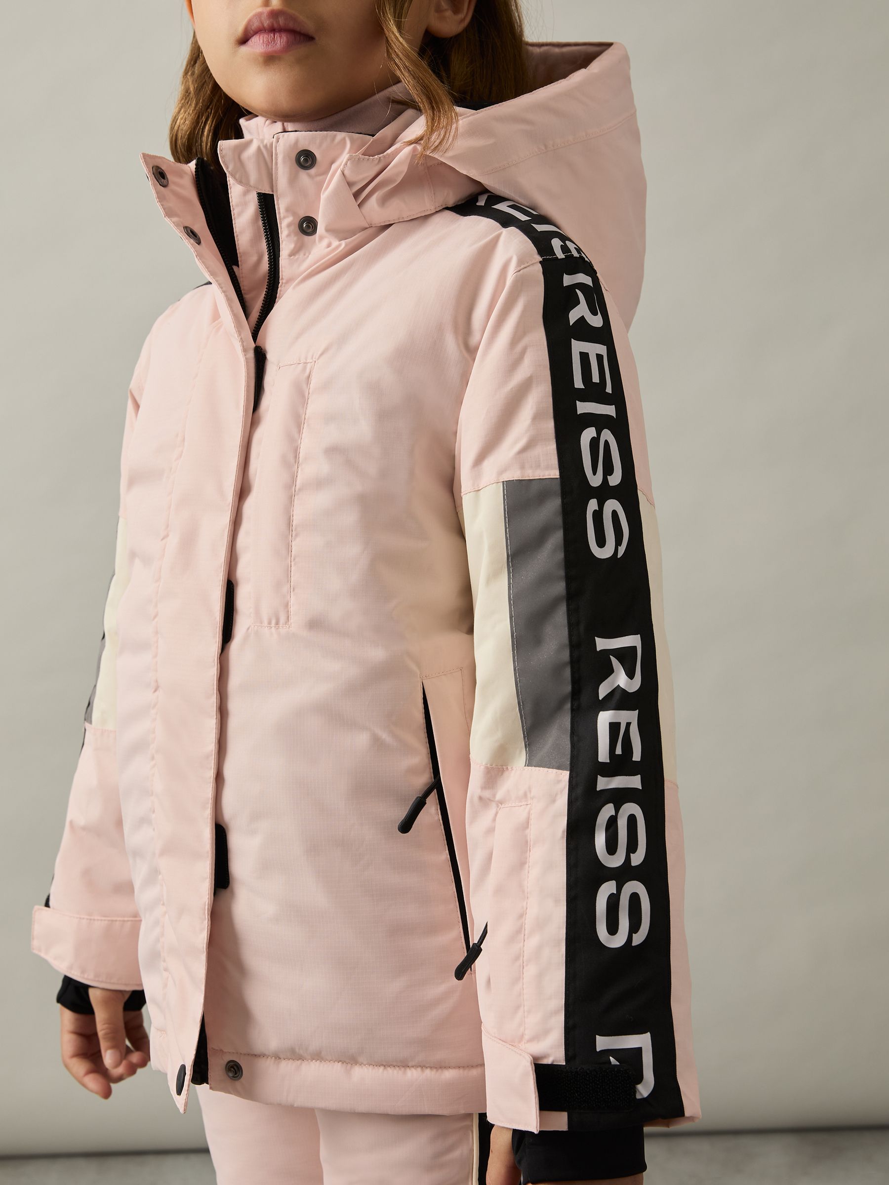 4-9 yrs Padded Ski Jacket With Detachable Hood in Pink - Image 1 of 4 4-9 yrs Padded Ski Jacket With Detachable Hood in Pink - Image 1 of 4