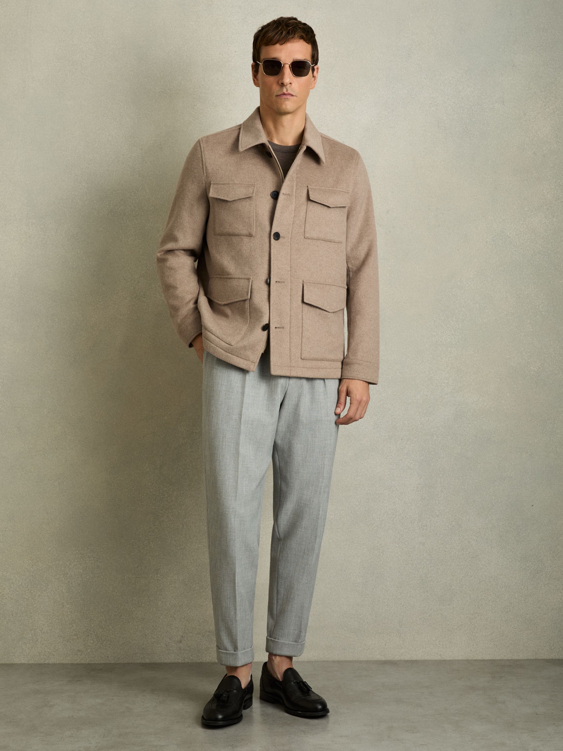 Wool-Blend Zip-Through Four-Pocket Jacket in Oatmeal Melange - Image 3 of 7