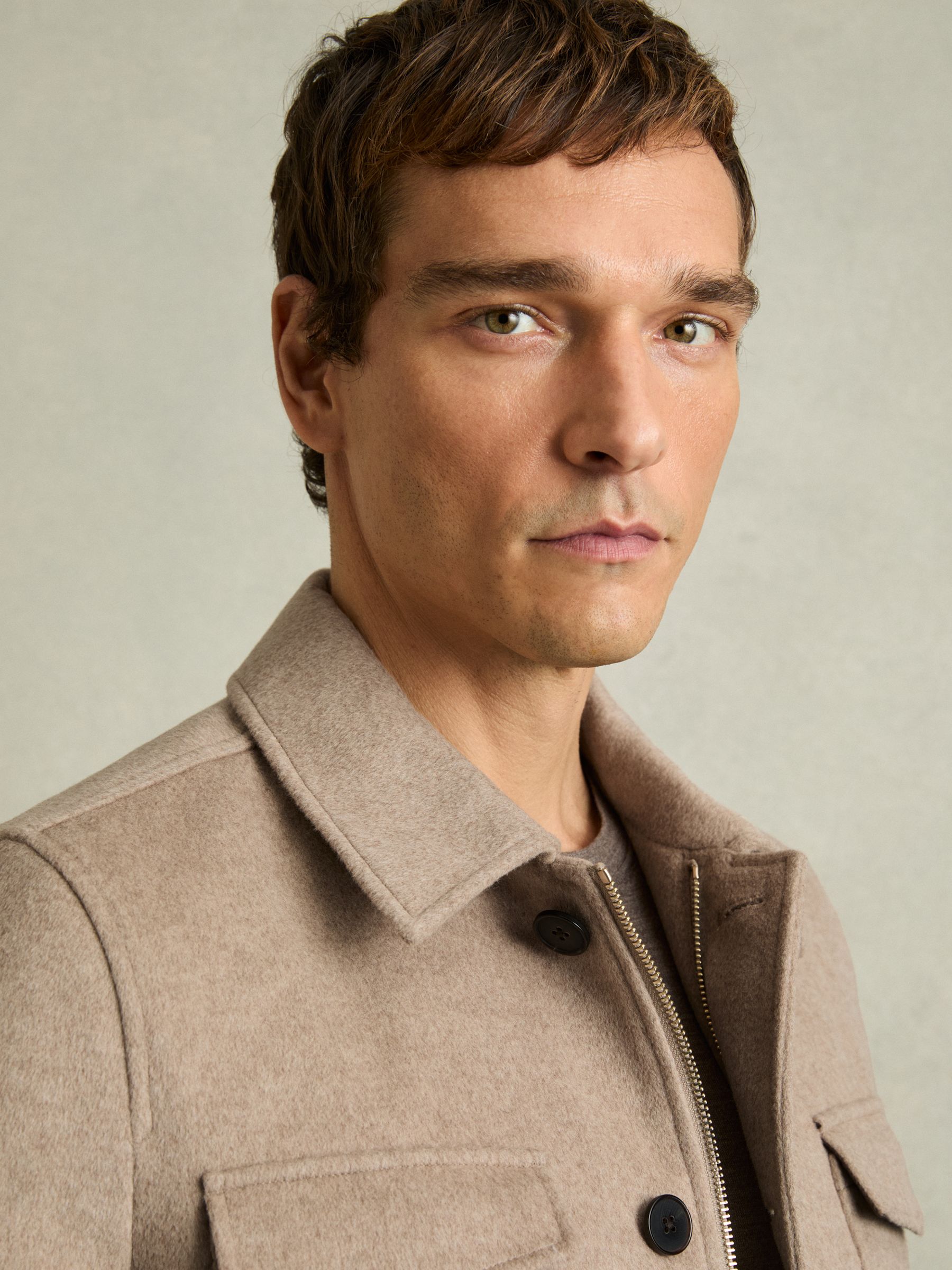 Wool-Blend Zip-Through Four-Pocket Jacket in Oatmeal Melange - Image 5 of 7
