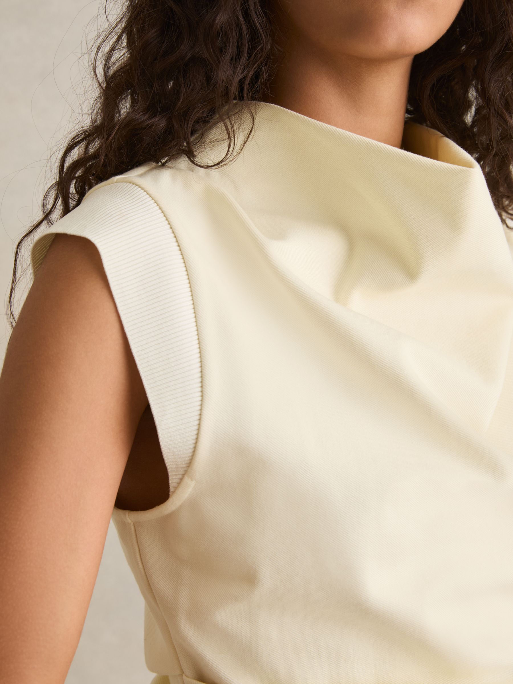 Draped Jersey-Twill Sleeveless Top in Pale Yellow - Image 4 of 6