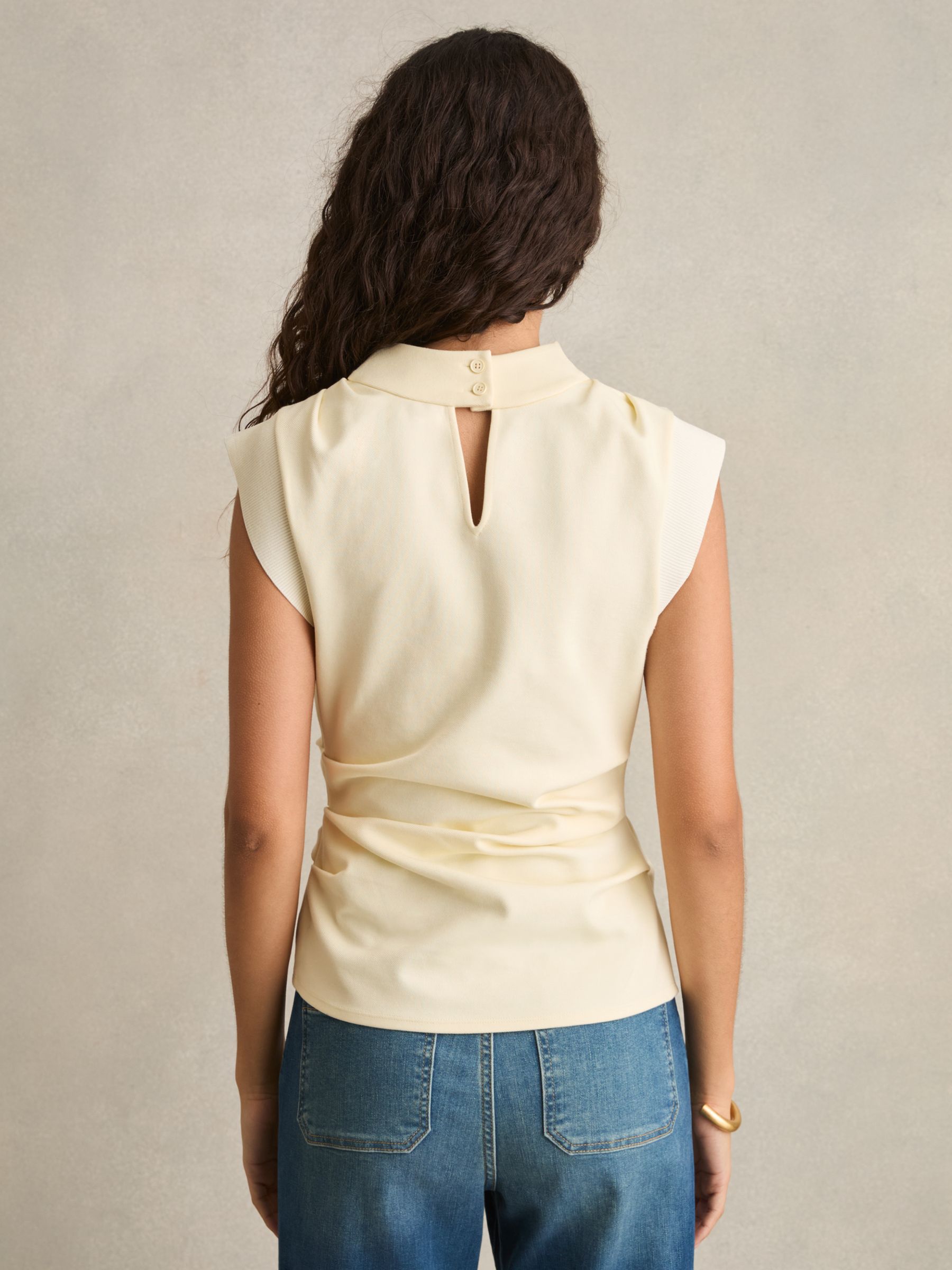 Draped Jersey-Twill Sleeveless Top in Pale Yellow - Image 5 of 6