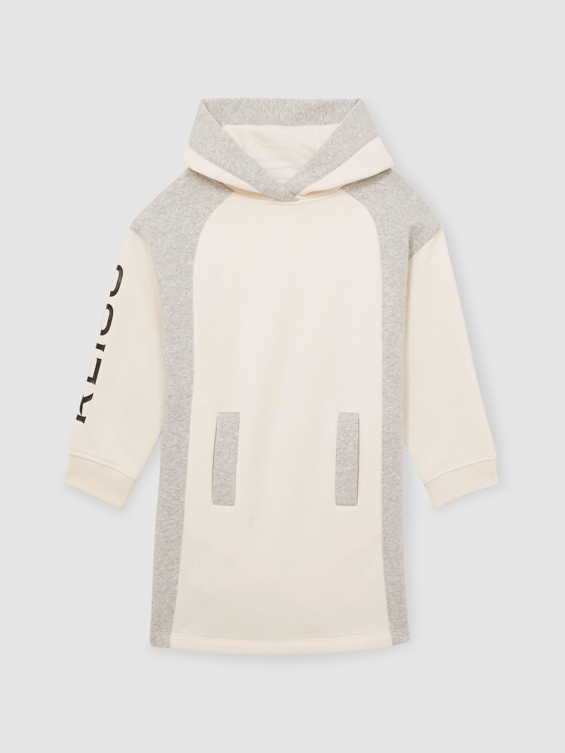 13-14 yrs Colour-Block Hooded Jersey Dress in Ecru - Image 1 of 5