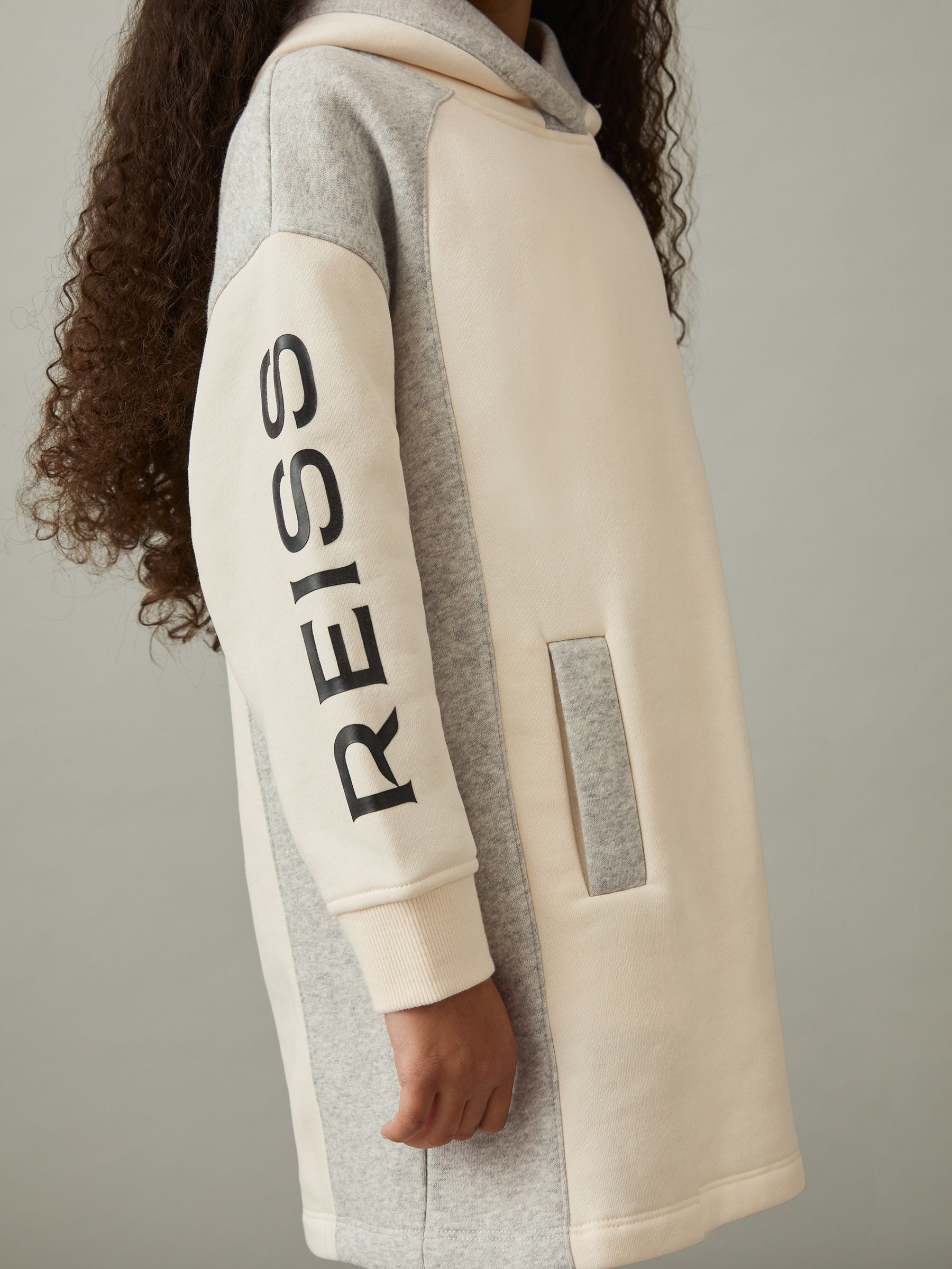 13-14 yrs Colour-Block Hooded Jersey Dress in Ecru - Image 3 of 5