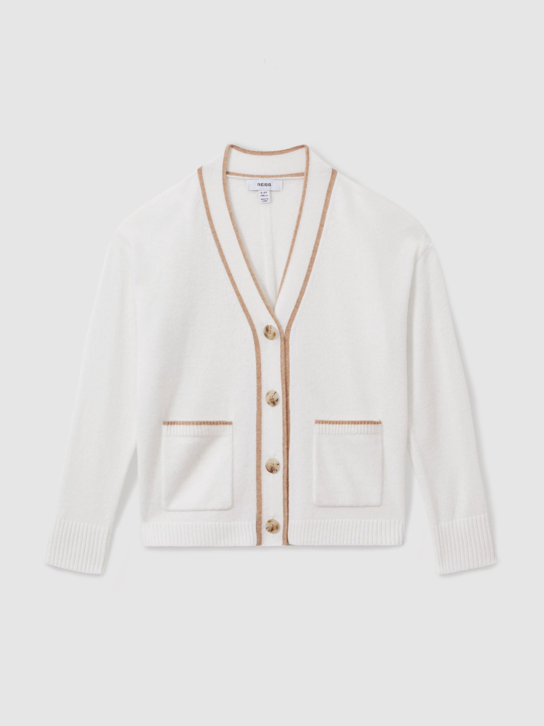 4-9 yrs Wool-Blend Stripe-Detail Cardigan With Cashmere in Cream - Image 2 of 4