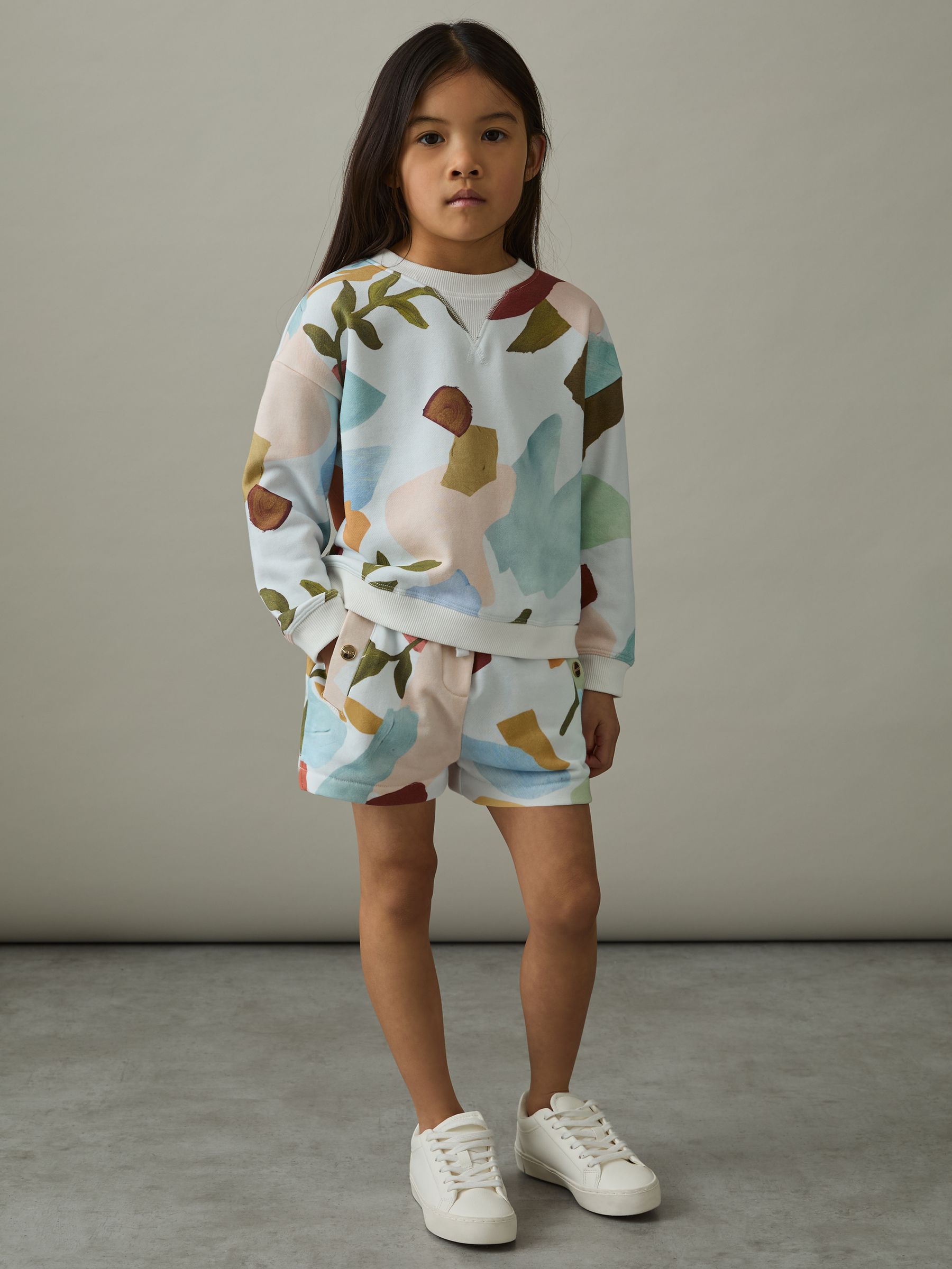 4-9 yrs Abstract-Print Sweatshirt And Shorts Set in Multi - Image 1 of 4