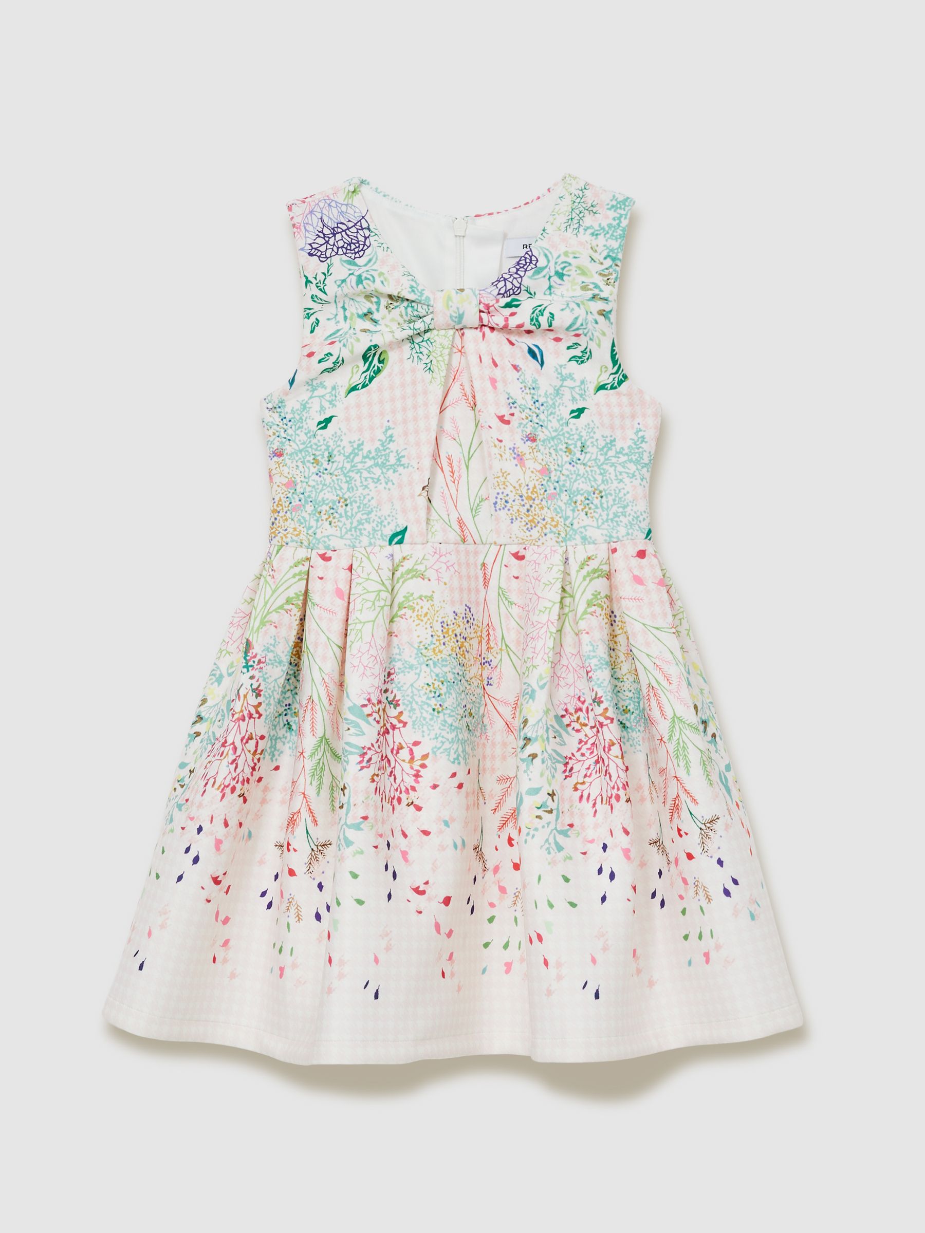 13-14 yrs Floral-Print Pleated Scuba Dress in Pink Print - Image 1 of 4