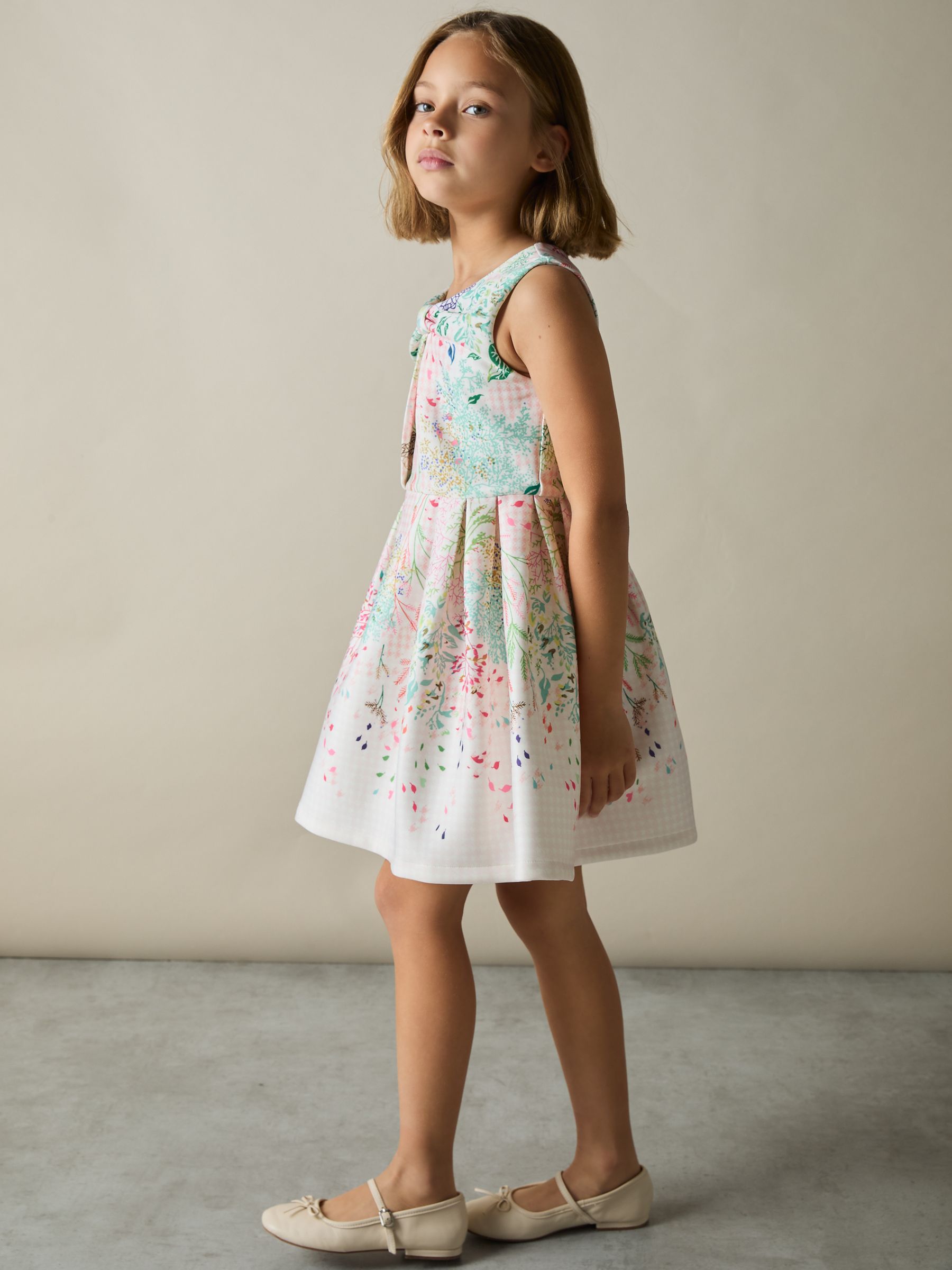 4-9 yrs Floral-Print Pleated Scuba Dress in Pink Print - Image 1 of 4