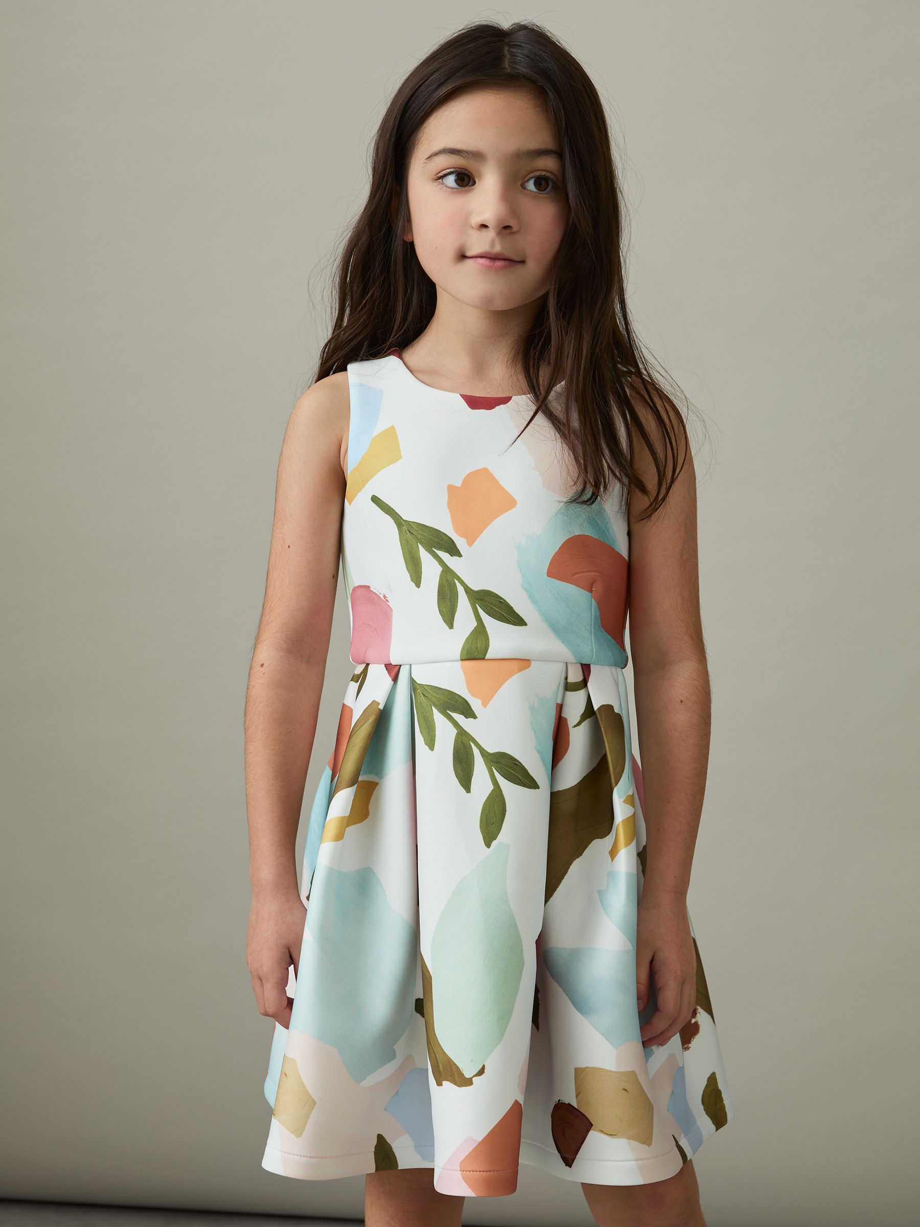 9-13 yrs Abstract Floral Scuba Dress in Multi - Image 3 of 4