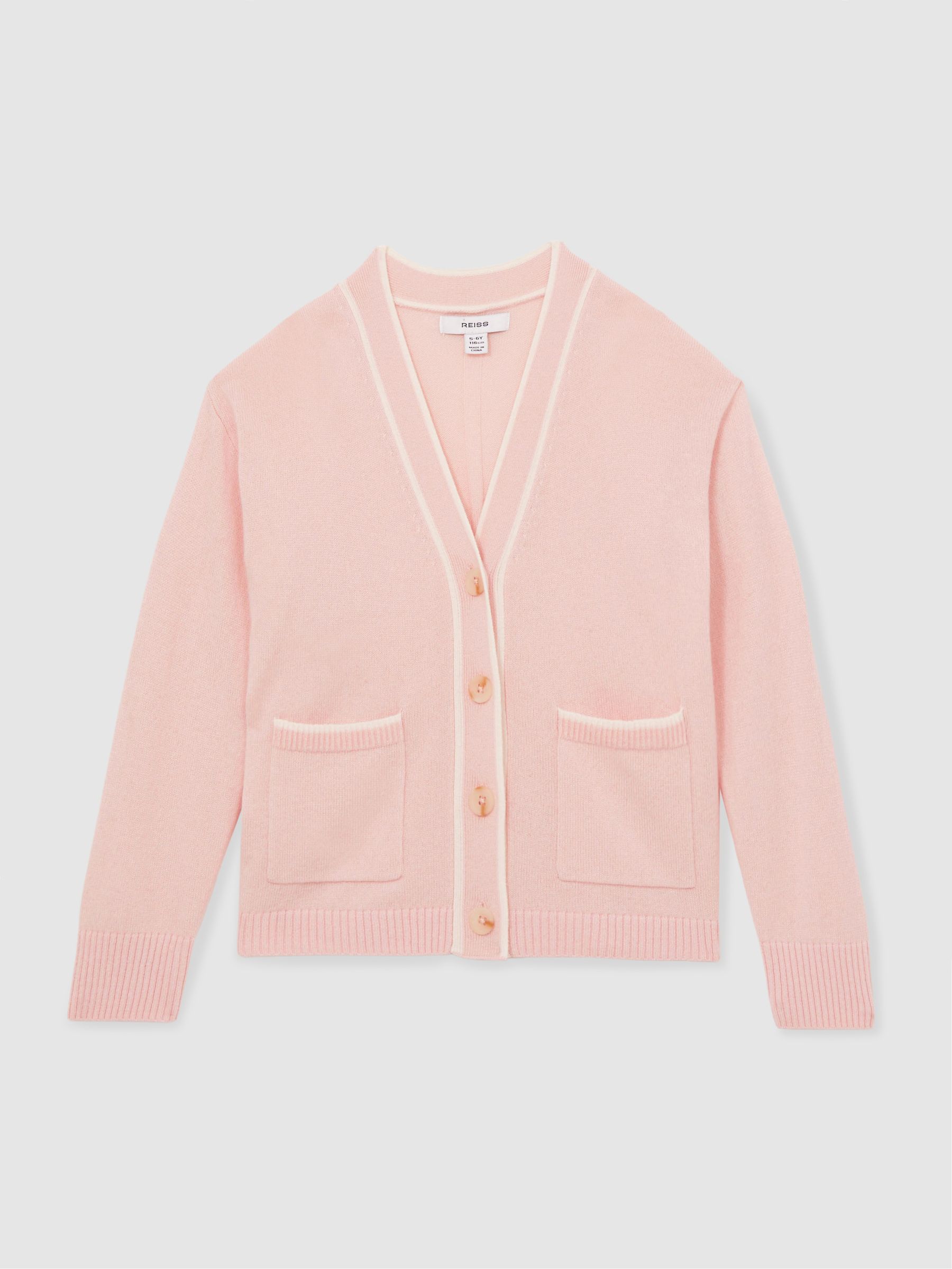 4-9 yrs Wool-Blend Stripe-Detail Cardigan With Cashmere in Pink - Image 2 of 4