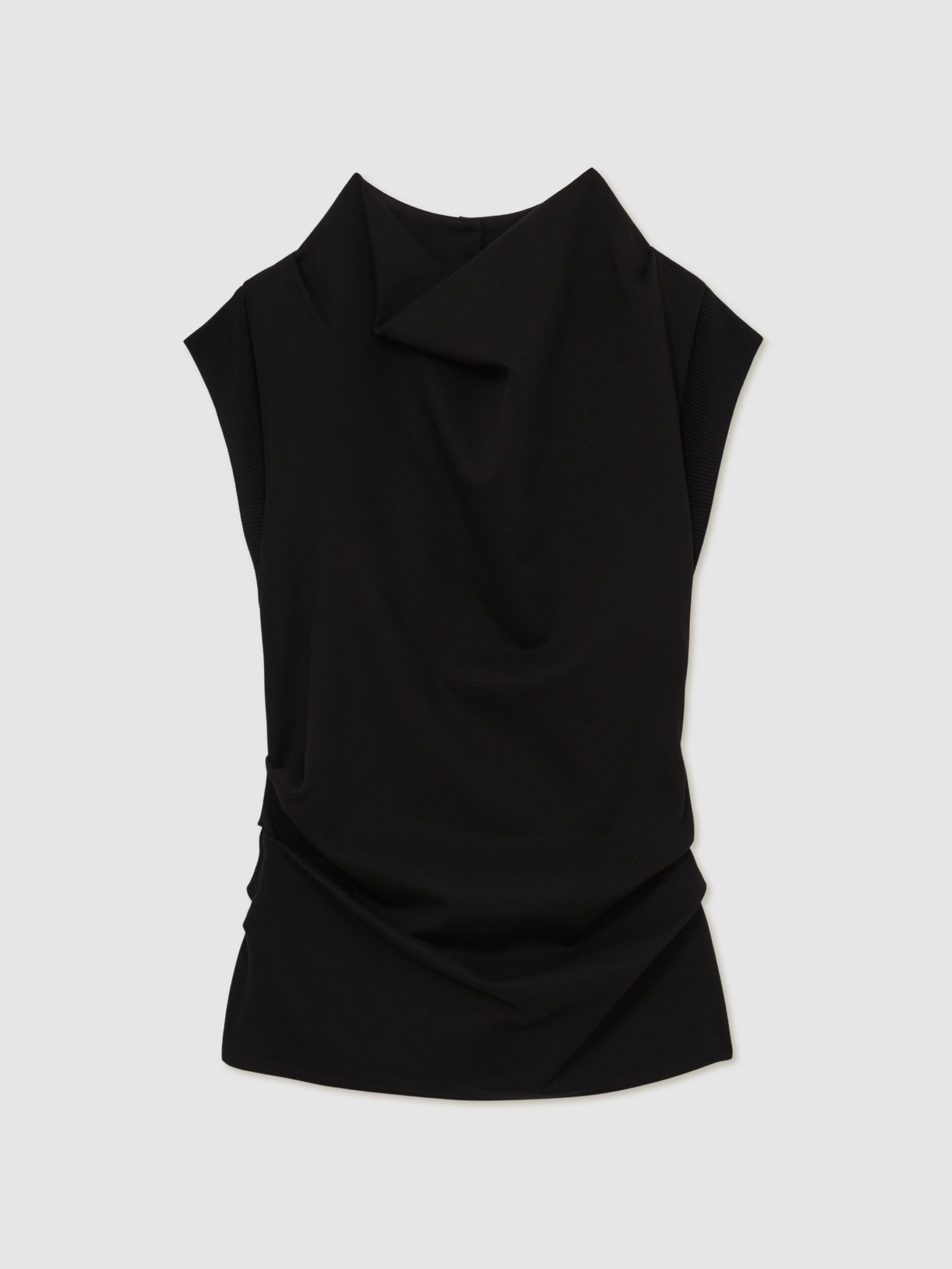 Draped Jersey-Twill Sleeveless Top in Black - Image 2 of 5