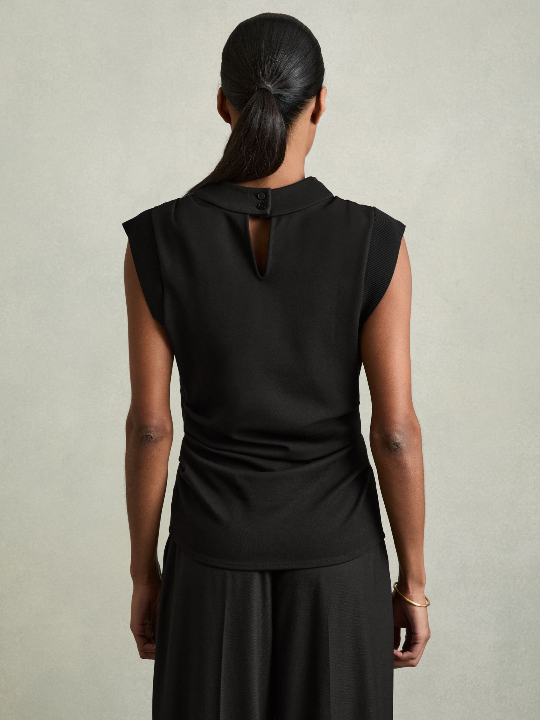 Draped Jersey-Twill Sleeveless Top in Black - Image 4 of 5