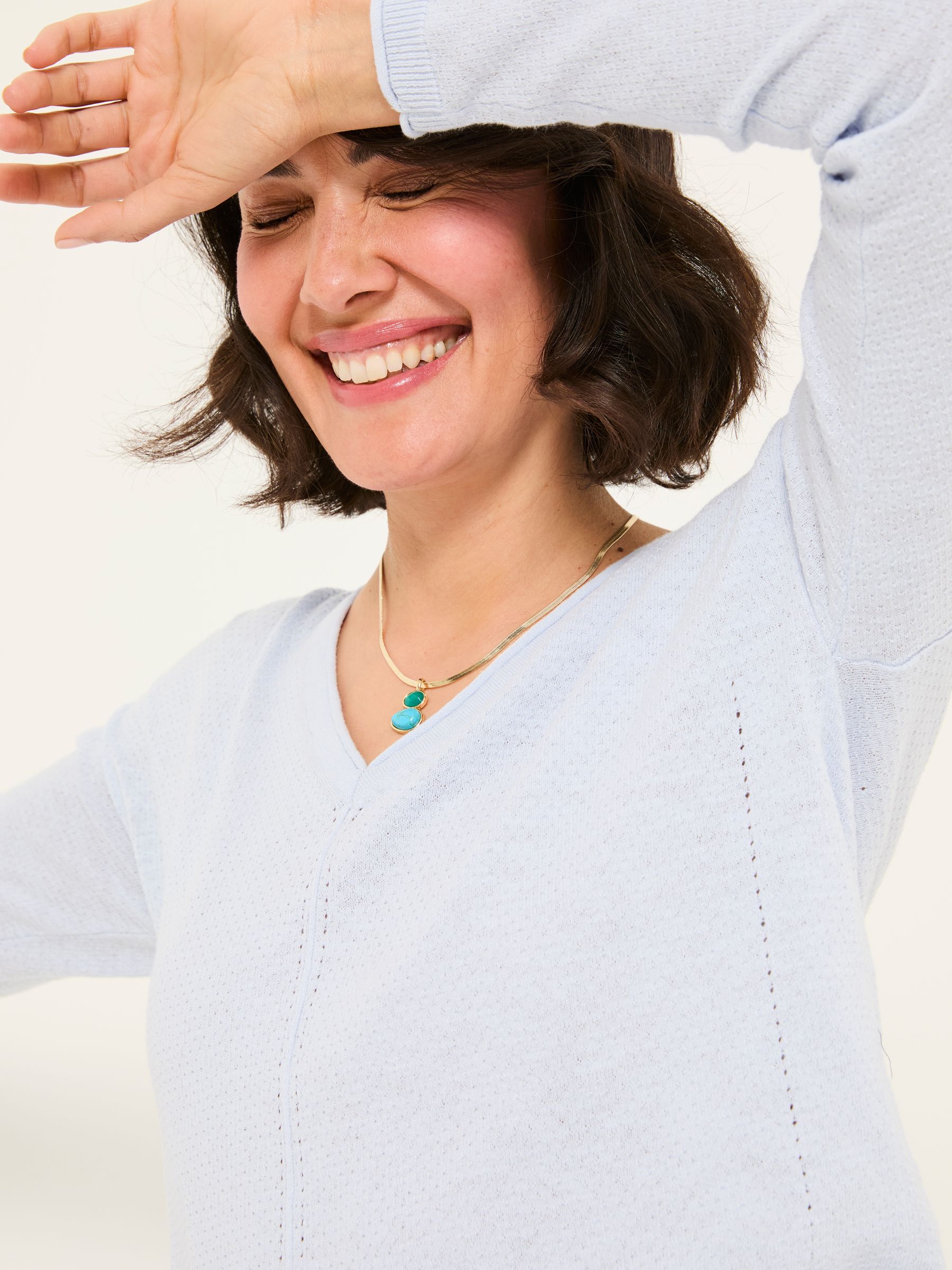 Iris Light Blue V-Neck Knitted Jumper - Image 3 of 5