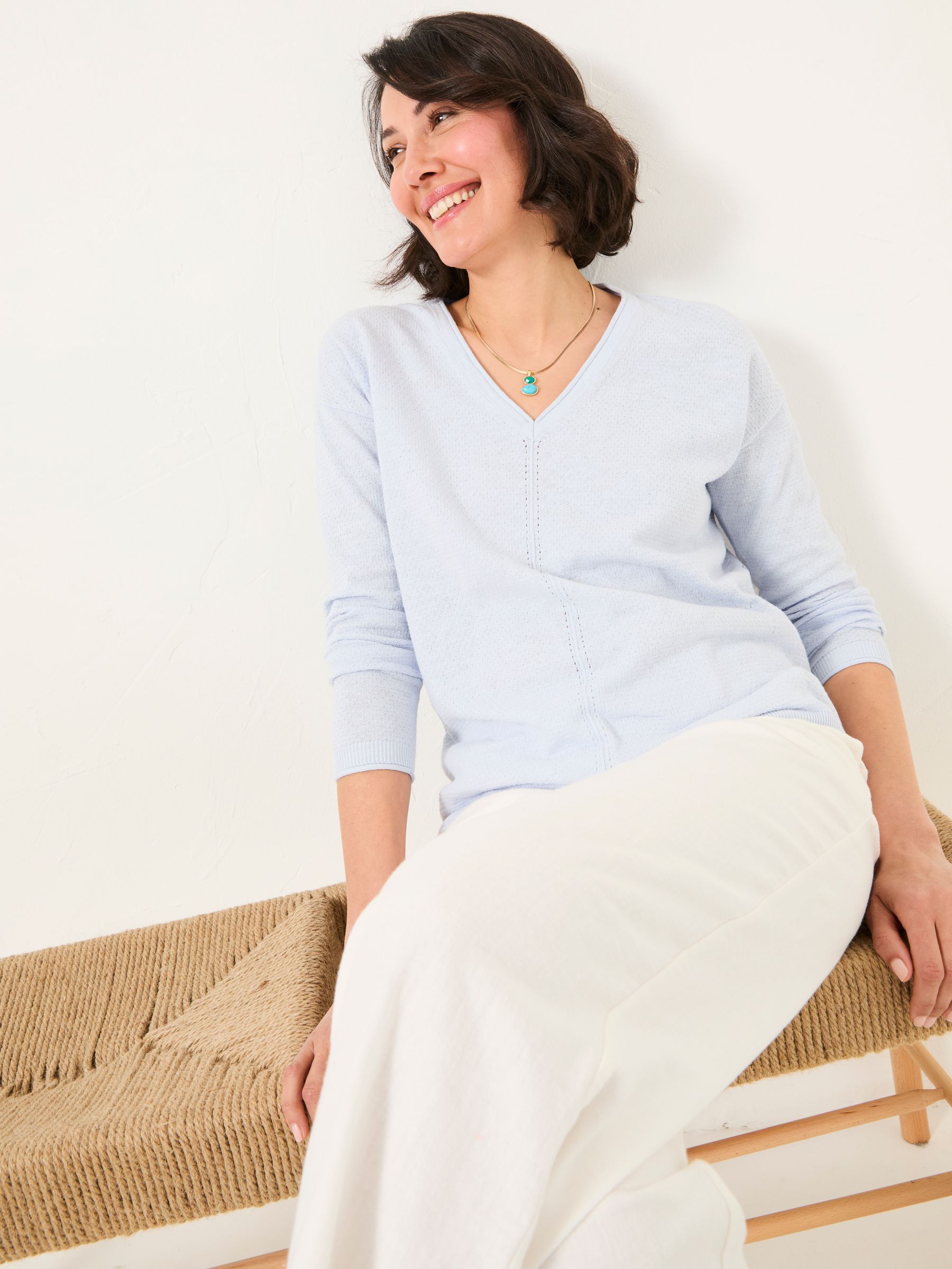 Iris Light Blue V-Neck Knitted Jumper - Image 4 of 5