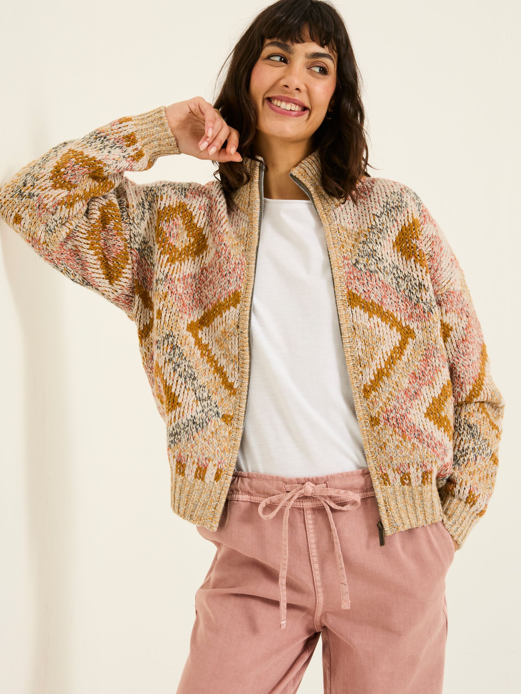Natural Erin Knitted Zip Through Cardigan - Image 2 of 10