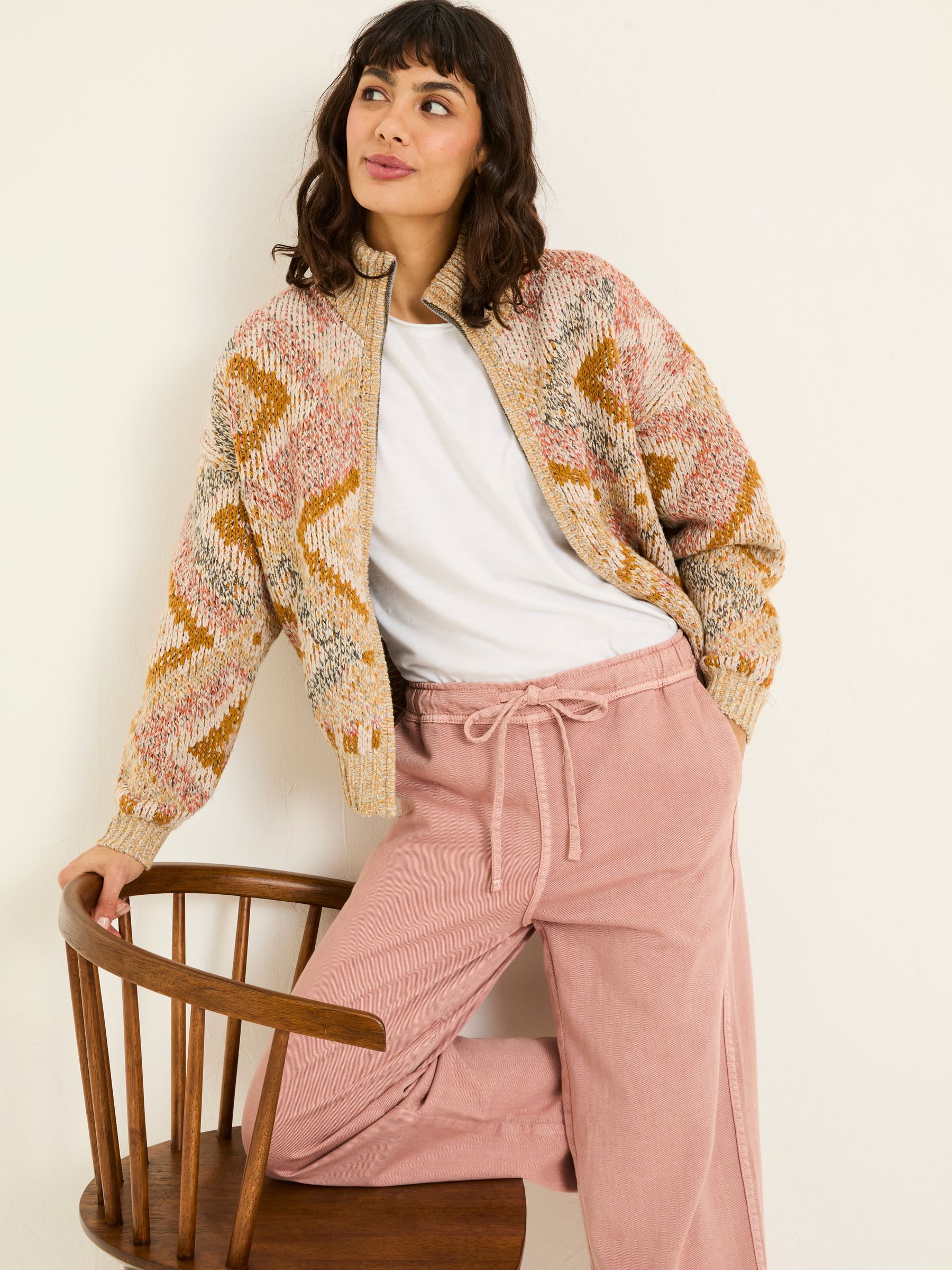Natural Erin Knitted Zip Through Cardigan - Image 4 of 10
