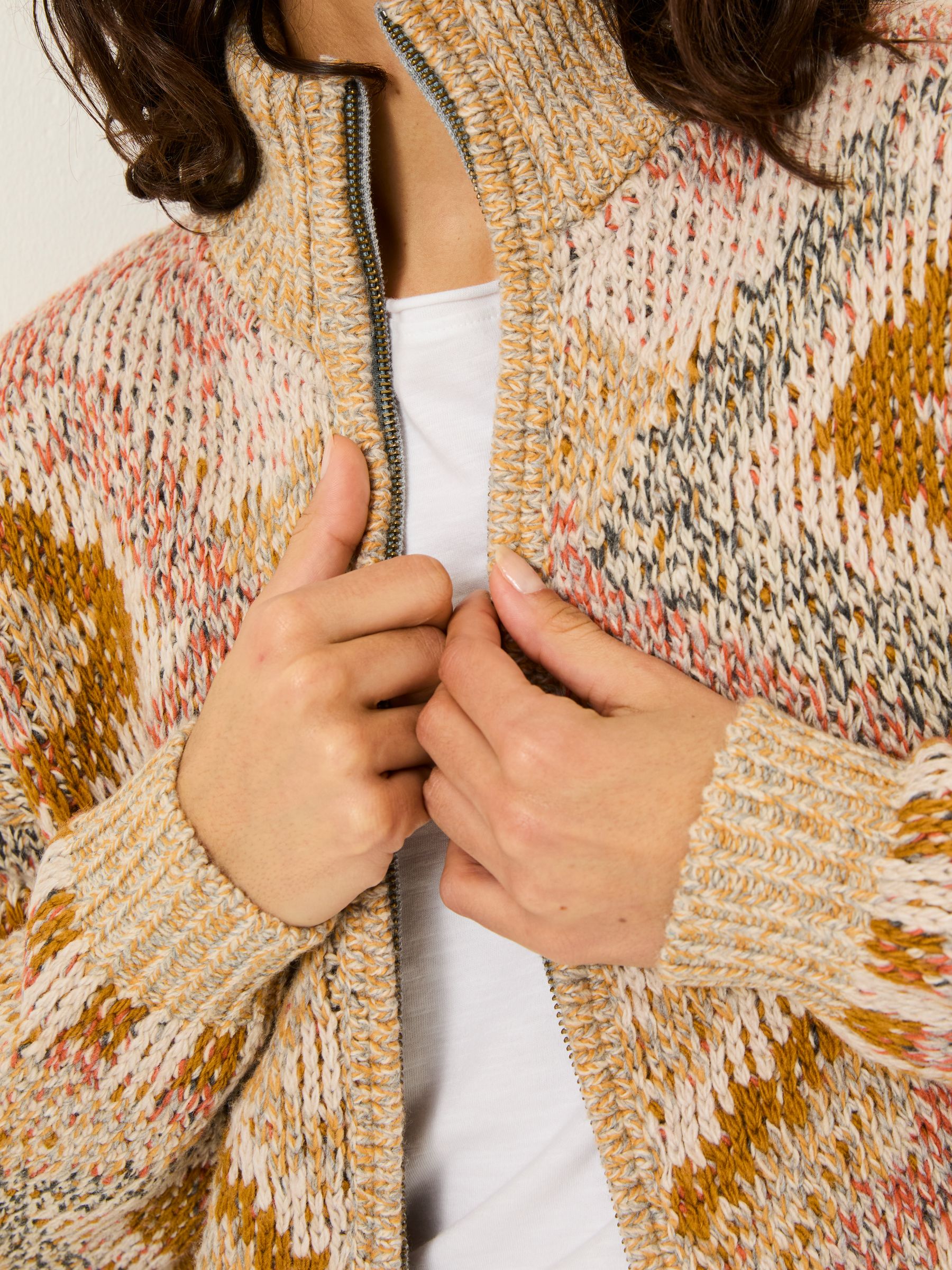 Natural Erin Knitted Zip Through Cardigan - Image 5 of 10