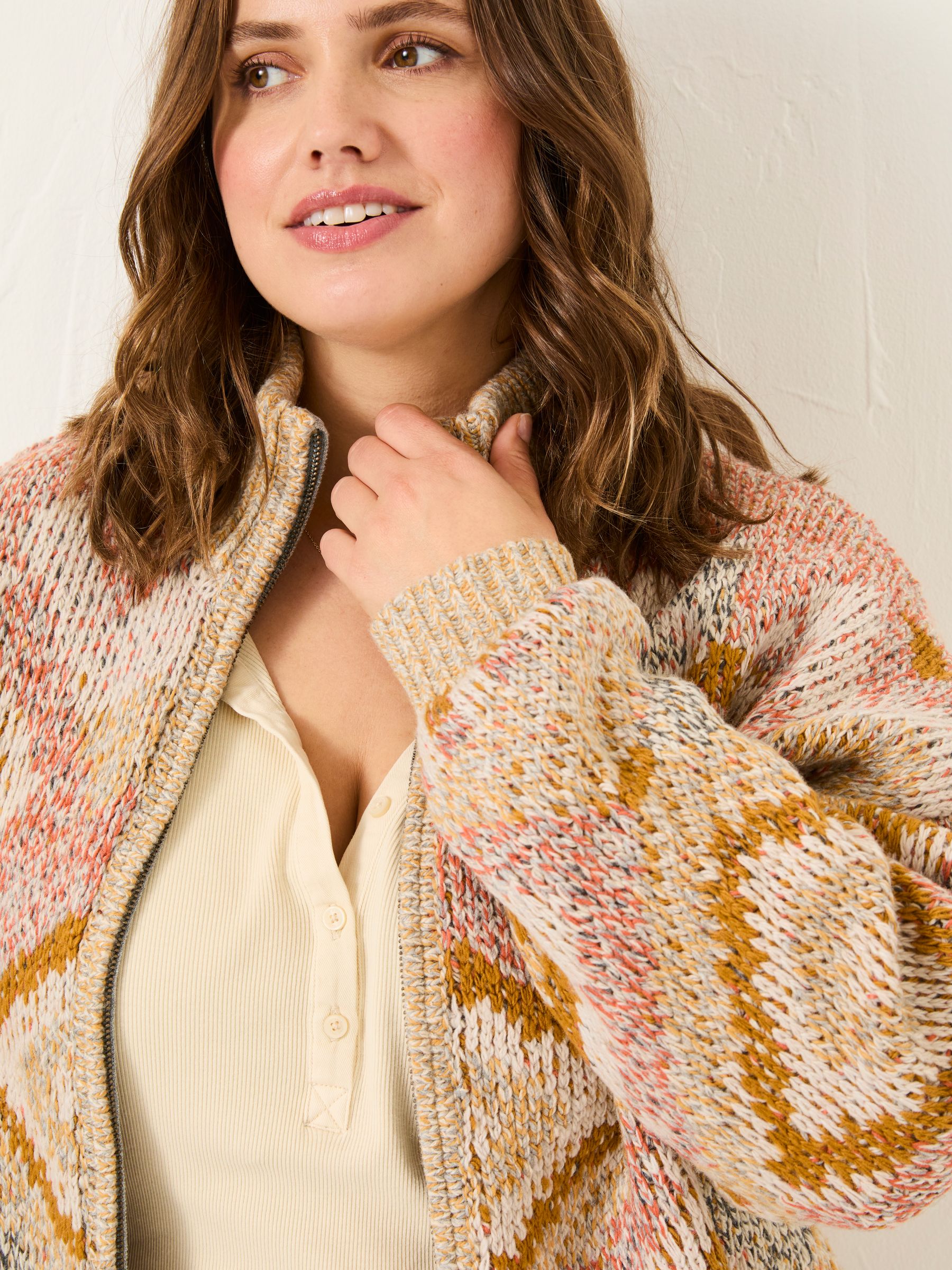 Natural Erin Knitted Zip Through Cardigan - Image 9 of 10